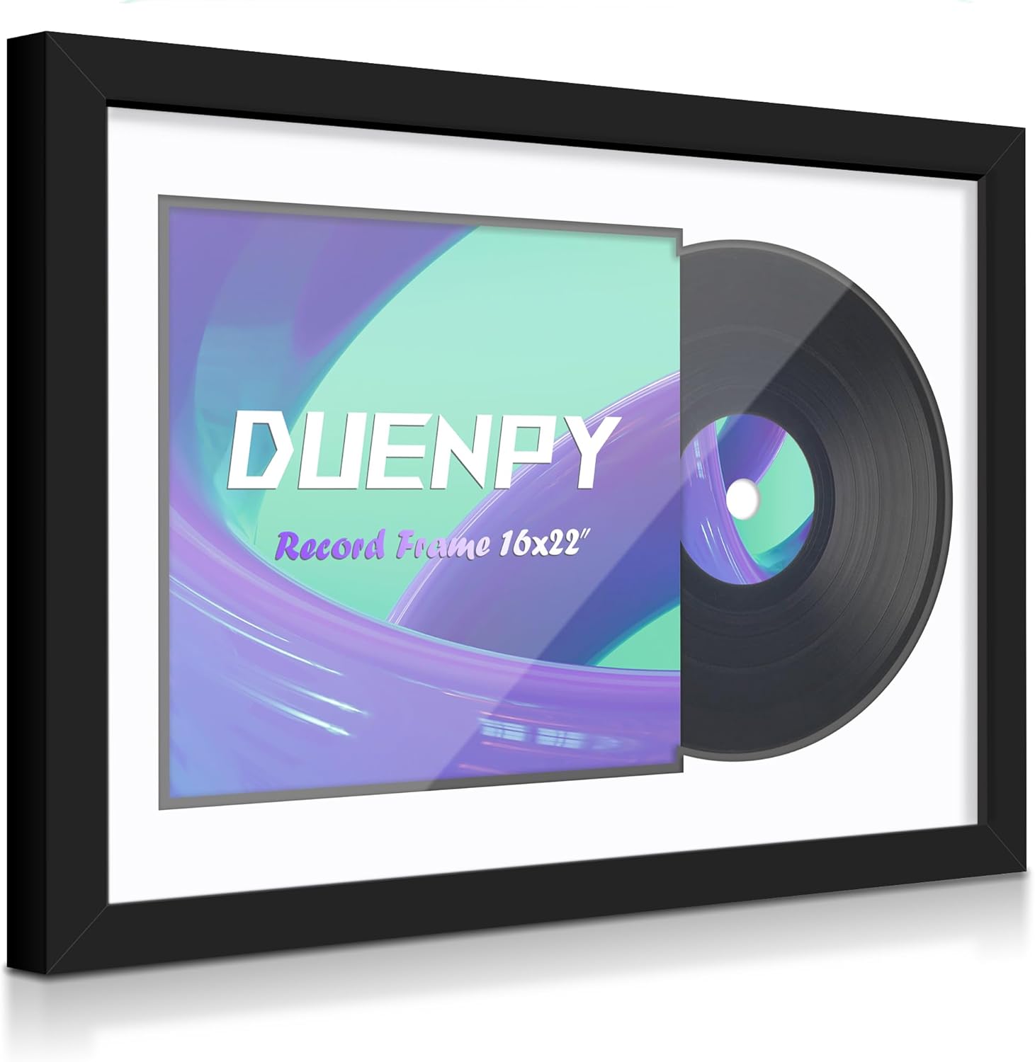 Vinyl Record Display Frame 16x22 Inches Display Record Album and 12.5x12.5 Album Cover Art?Black Bottom Mat? Wall Mount Black Mat 16x22