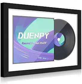 DUENPY Moldura para exibição de disco de vinil, 40,6 x 55,8 cm, álbum de gravação e capa de álbum de 30,5 x 30,5 cm, almofadas reversíveis preto/branco, suporte de parede