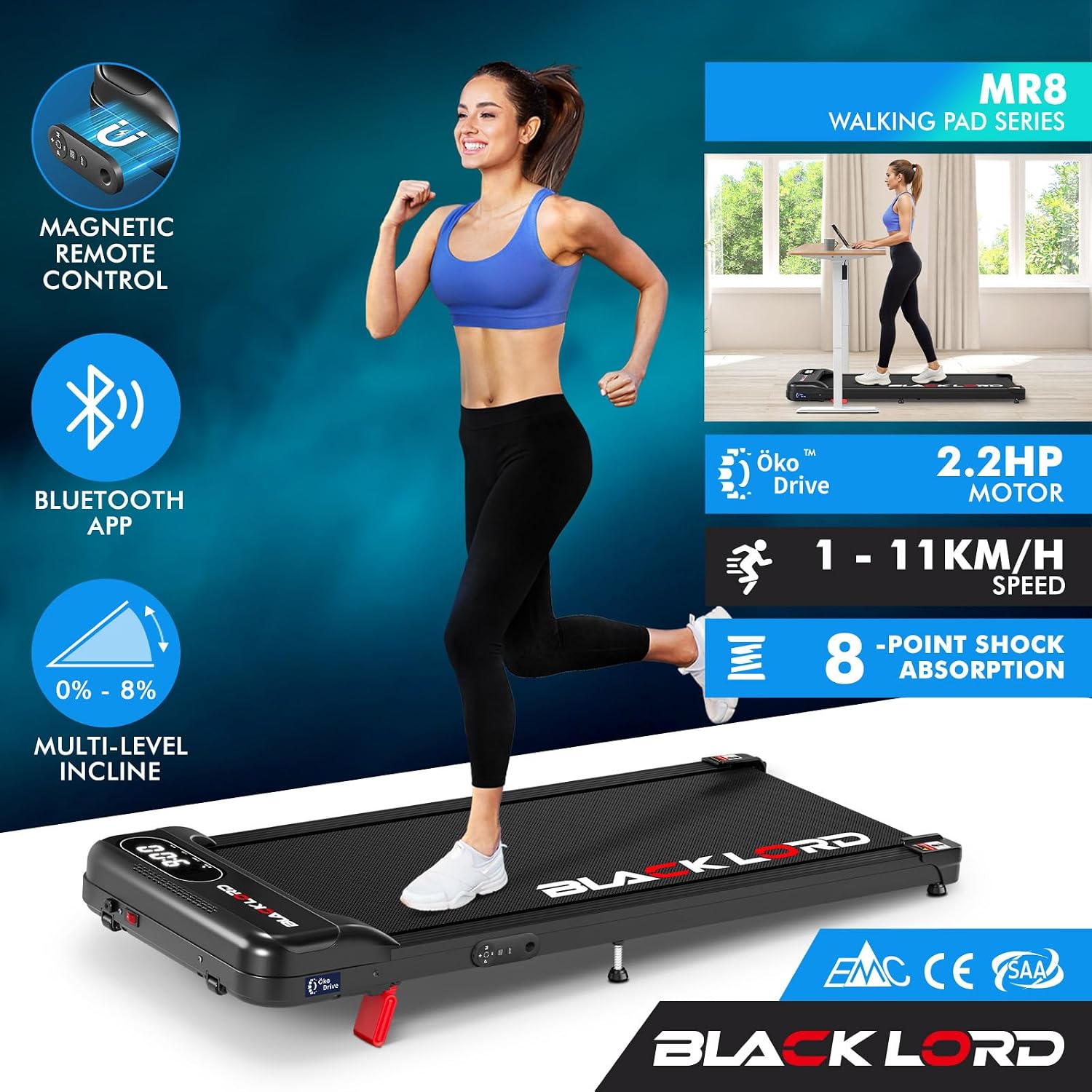 BLACK LORD Walking Pad Treadmill - detail view