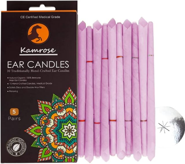 10 x Ear Candles for Blocked Ears Hopi Wax Remover + 5 Protective Discs Included Ear Candles Aromatherapy 2 Unique SCENTS CE Medical Grade Double DISC Wax Filter (Lavender)