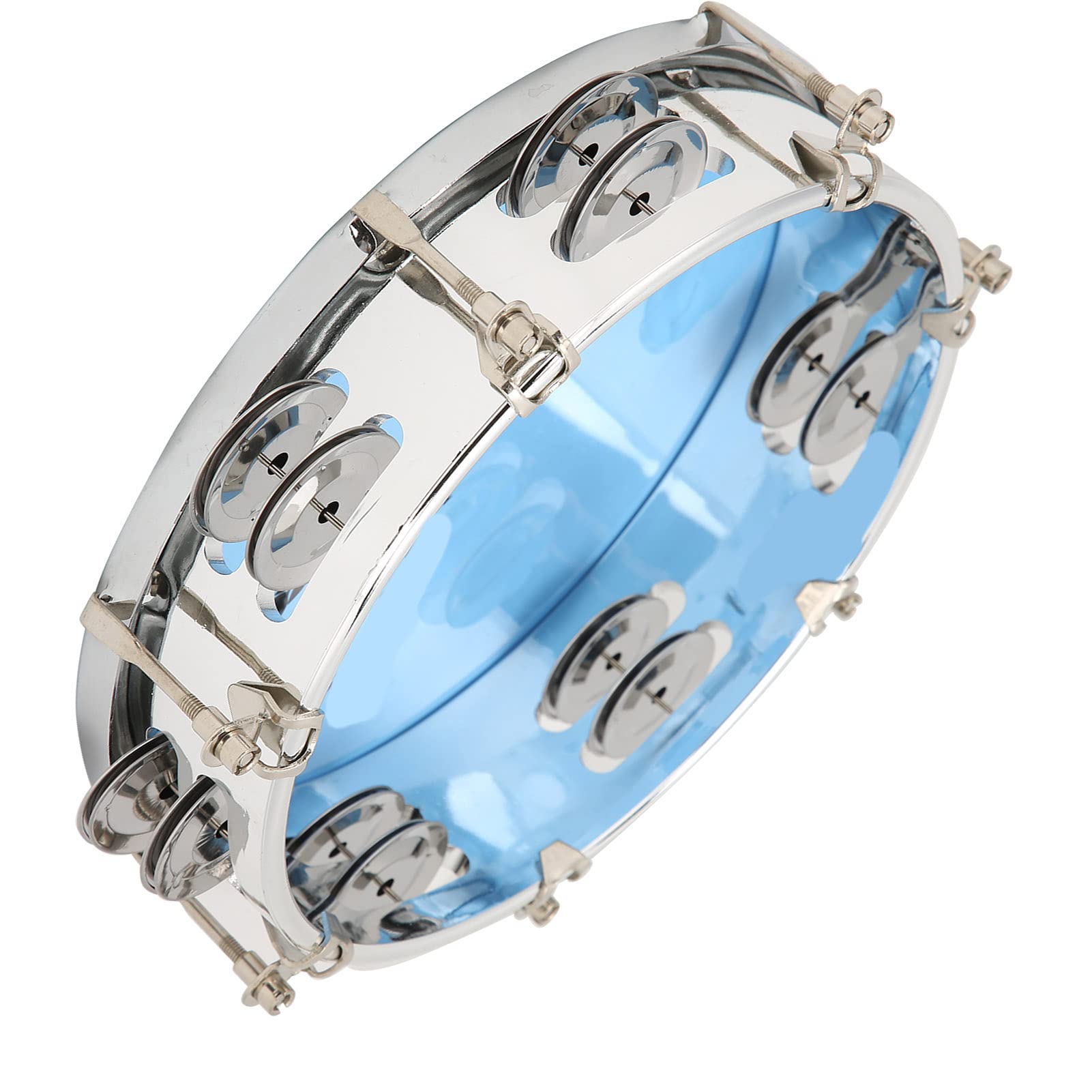 Cloches en métal, tambourin à main à double rangée de 20,3 cm, instrument de percussion rythmique pour débutants, moins de vibrations, accordable, ABS + métal, 20,3 cm, plus grande cavité pour tambour
