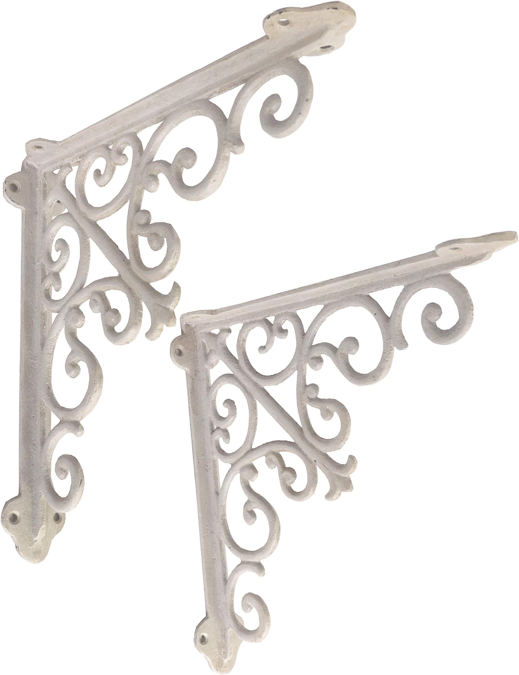 NACH js-90-062AW Cast Iron Victorian Shelf Mount Bracket, Medium 10.5 x 1.9 x 10.5 Inches, White, 2 Pack