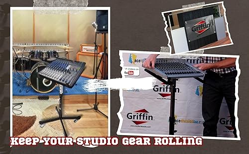 Miniatura 7 de Griffin Rolling Studio - Soporte mezclador para DJ (serie MobileTILT) – Estante de pie sobre ruedas con altura ajustable – Soporte para tocadiscos