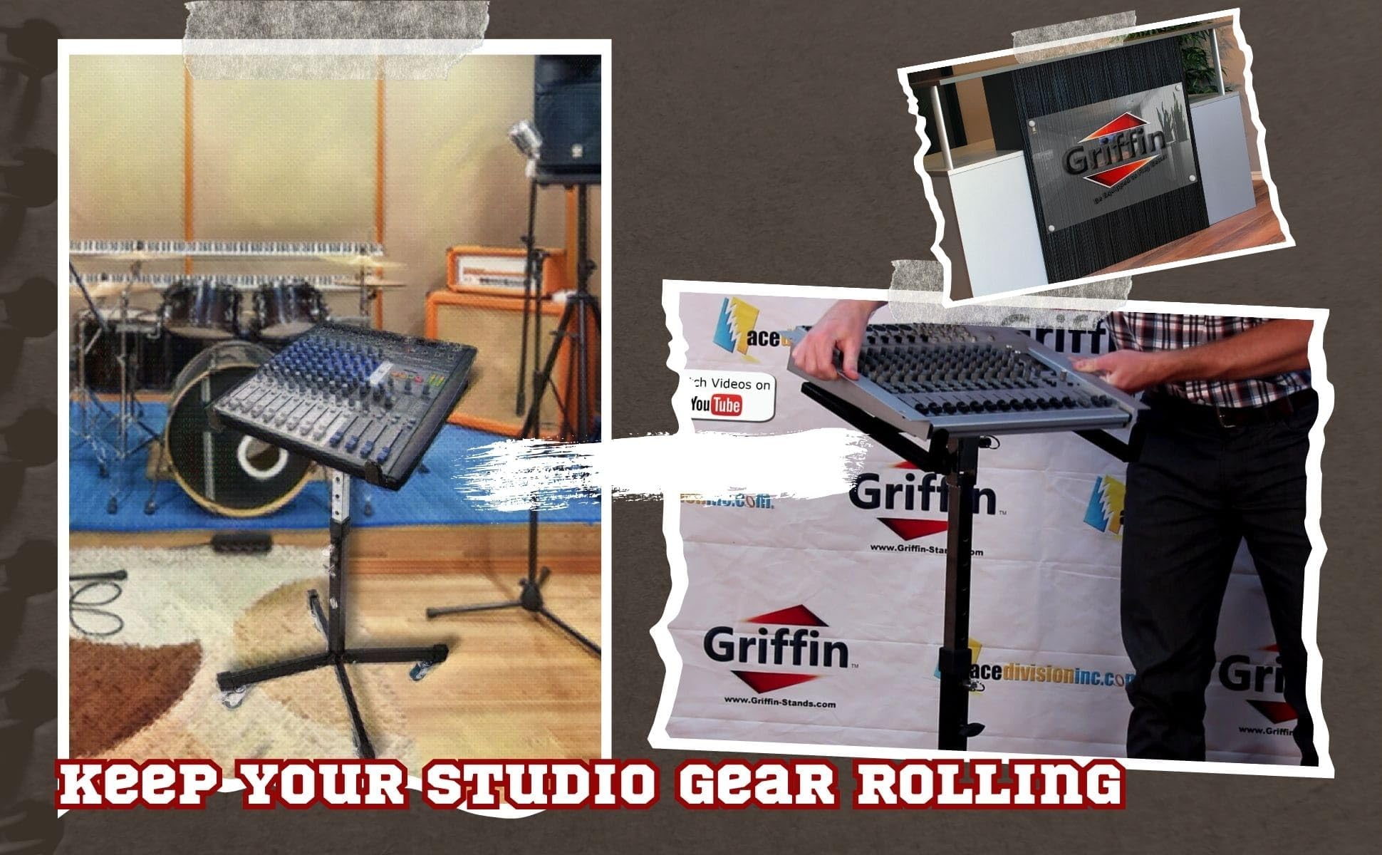 Griffin Studio Mixer Stand DJ Cart Rolling Standing Rack On Casters with Adjustable Height | Portable Turntable Holder | Mobile Mount For Digital Drum Machine, Mixing Audio Gear & Music Equipment - Image 7