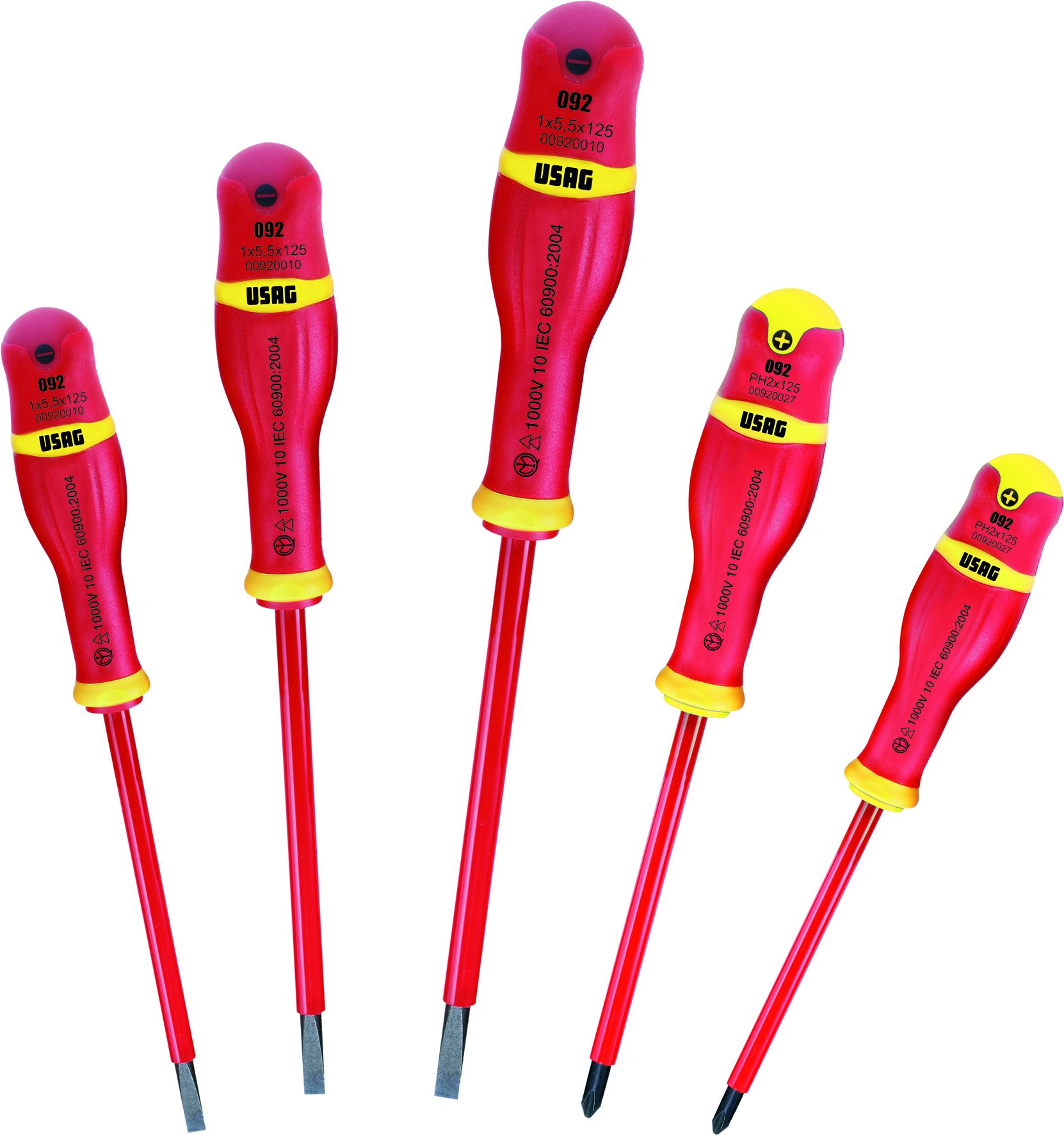 USAG 092 SH5 - Juego de cinco destornilladores para tornillos ranurados y PHILLIPS® 1000 V