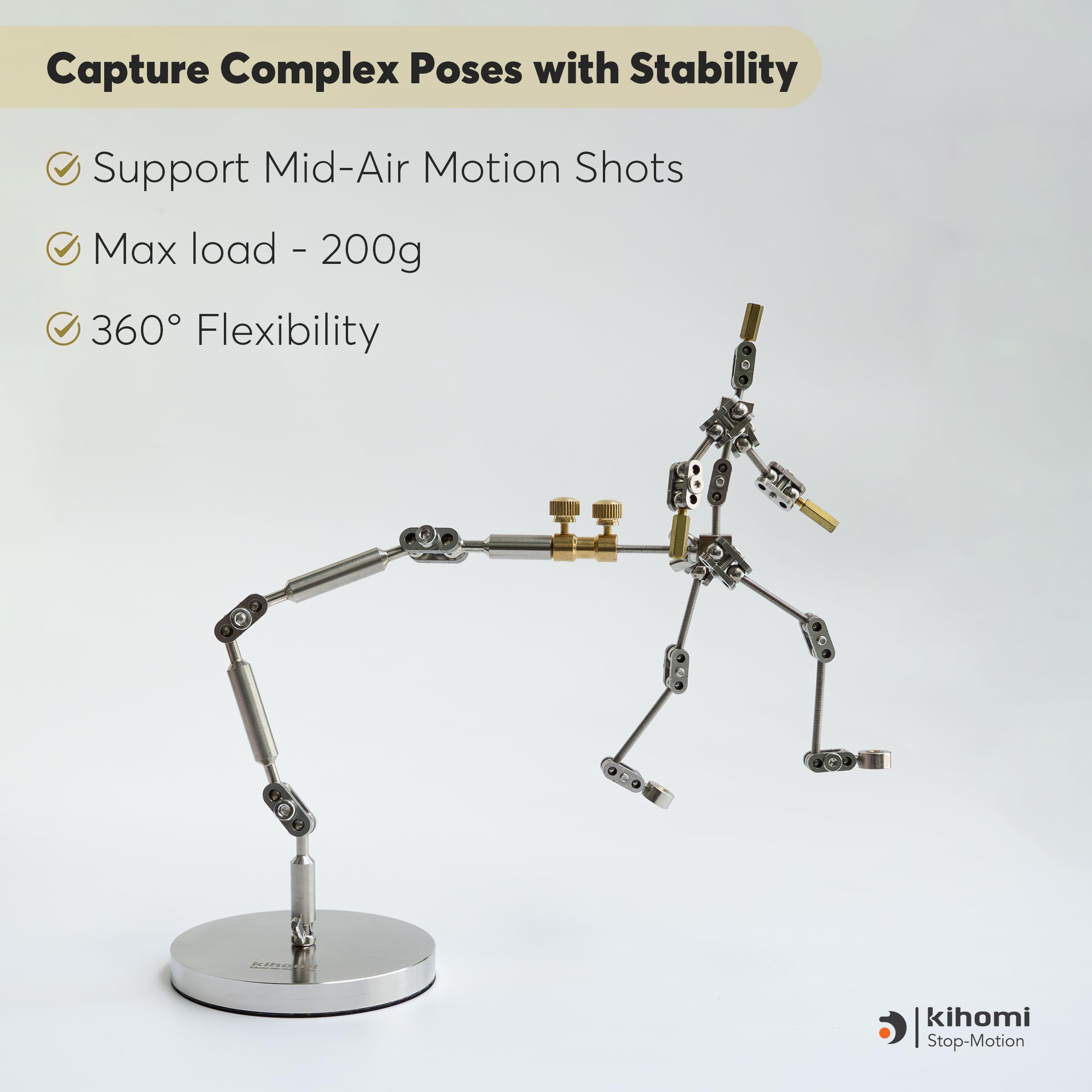 Stop Motion Animation Rig – Pro Armature Kit mit verstellbarem Edelstahlarm für Tonmation und Puppen, 5 Anschlüsse, 180 g Last, ideal für Frame-by-Frame-Bewegungssteuerung in Studio-Projekten