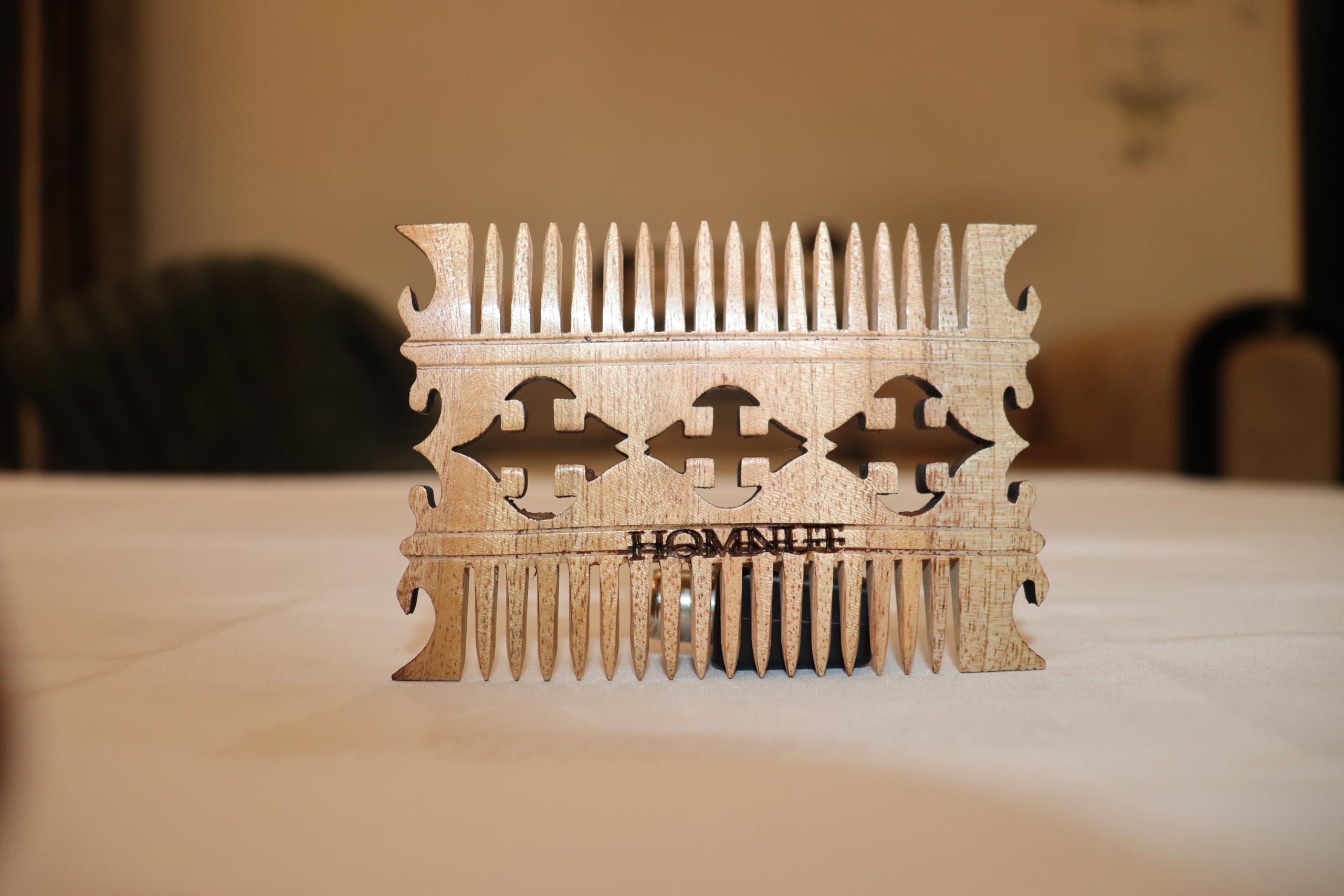 HOMNUT Natural Teak Wood Hair & Beard Comb | Unique Hand-Carved Design for Beard, Moustache & Hair | 4.2 x 3 Inches Pocket-Friendly Comb for Unisex