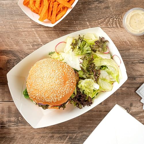 Miniatura 10 de Restaurantware Bio Tek - Botes de comida de 2 libras, 200 bandejas de papel desechables  Barcos de papel blanco resistentes a la grasa para