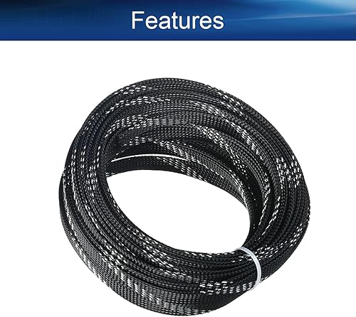 Miniatura 9 de Bettomshin 1 funda de organización de cables de 32.8 pies (32.8 ft), 14 pulgadas de ancho, protector de cable PET negro y plateado, tubo de telar de