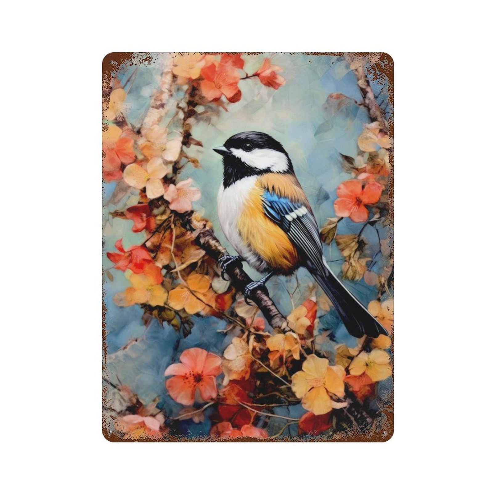 Chickadee Bird Decorative Tin Sign 15.7"x11.8", for Bistro, Counter And Cafe Decor, Retro Wall Decor