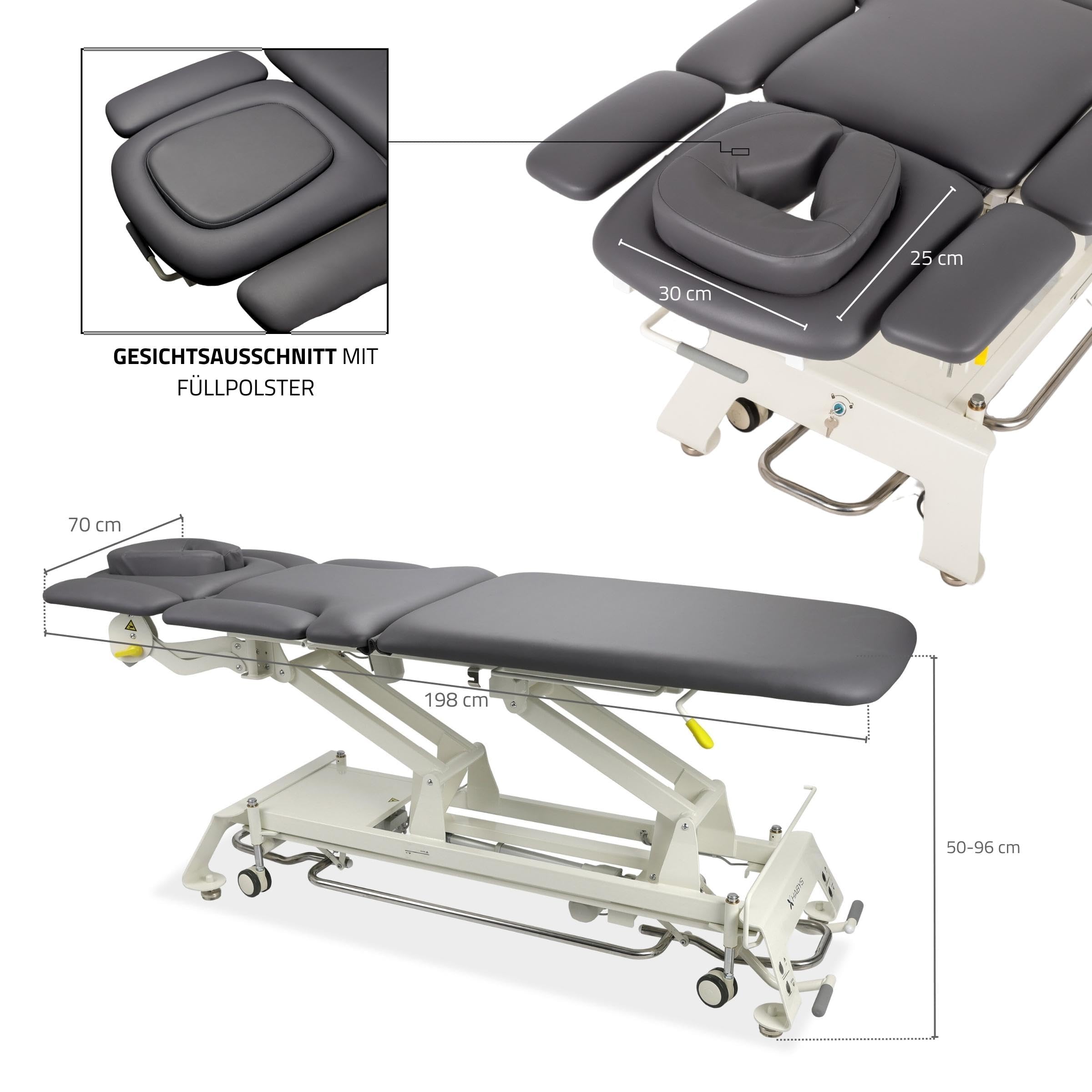 HABYS Evero X7 Ergo | Elektrische Massageliege Behandlungsliege Therapieliege Massagebank Kosmetikliege | Höhenverstellbar 198 x 68cm | Elektrisch | 7-Segmente | MDR-Zertifizieriung | Grau