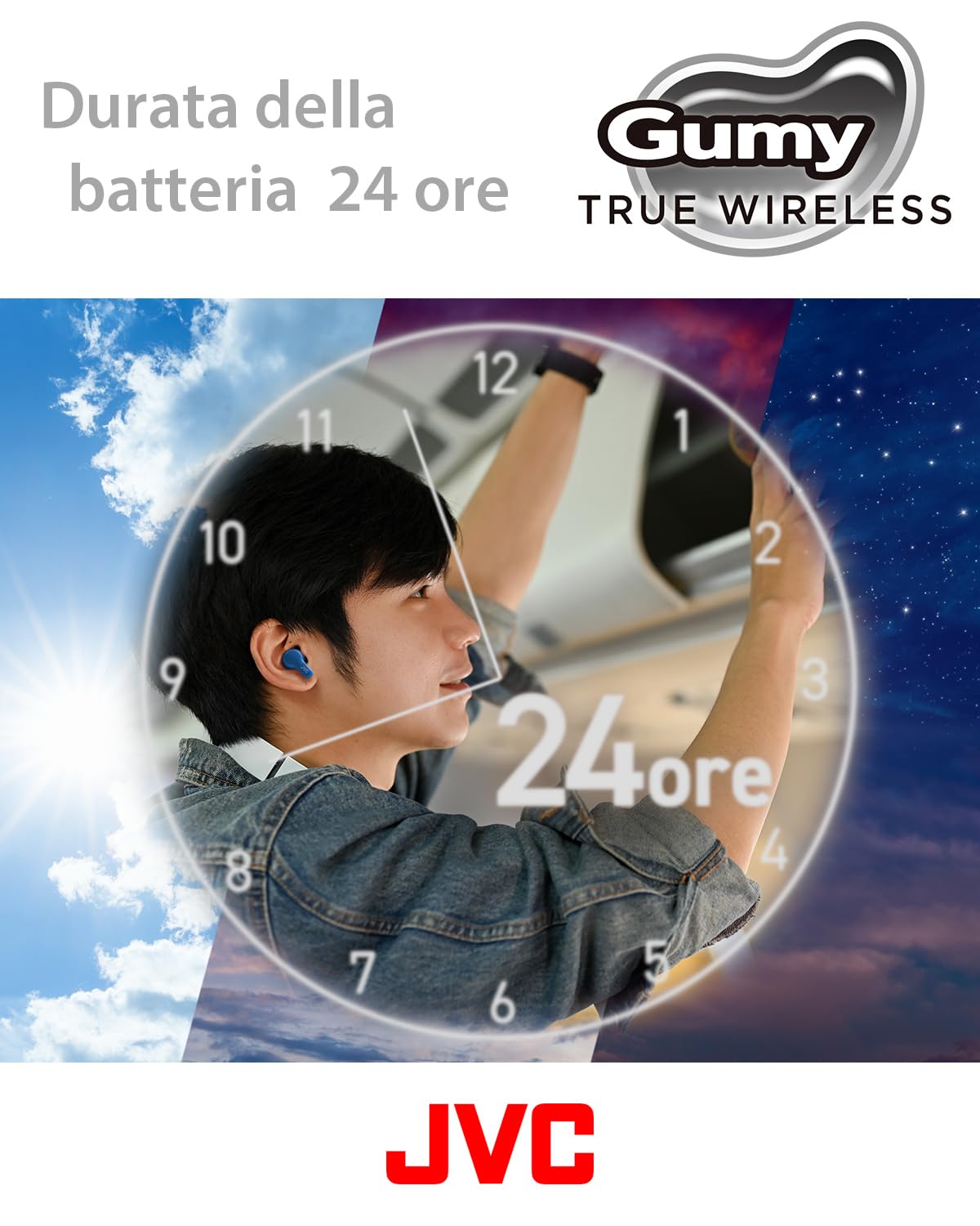 JVC, Cuffie Bluetooth True Wireless HA-Z77T, Bluetooth 5.3, Resistenti agli Schizzi, Design Ergonomico, Cuffie Wireless con Batteria Fino a 24 ore, Ricarica Rapida, 3 Sound Mode Disponibili, Black