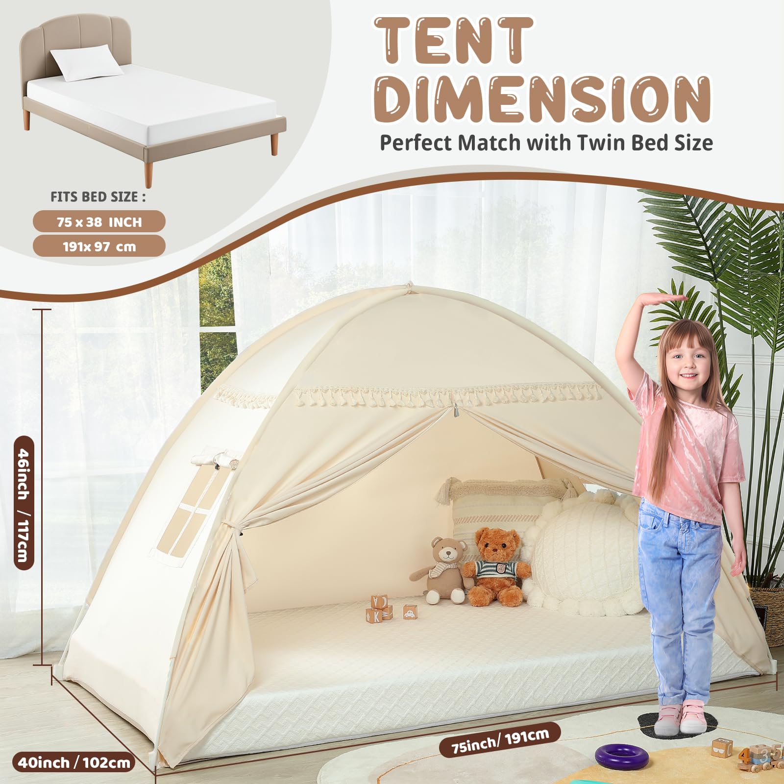Sumbababy Tipi para Niños en Interiores: Tiendas de Campaña para Niños con Dosel Doble, Tipi para Niños y Niñas, Casa de Juegos para Bebés en el Interior para Dormir para Sala de Juegos