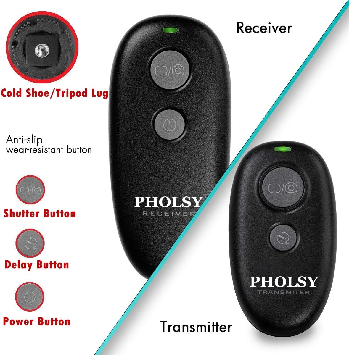 PHOLSY Wireless Shutter Release Camera Remote Compatible with Nikon Z5 Z8 Z9 Z7ii Z6 Z6ii D750 D780 D7500 D7200 D5600 D5500 P7700 P7800 P950 D90 D4 D5 D6 D800 D850 D810 D700 D300 D200 COOLPIX Series