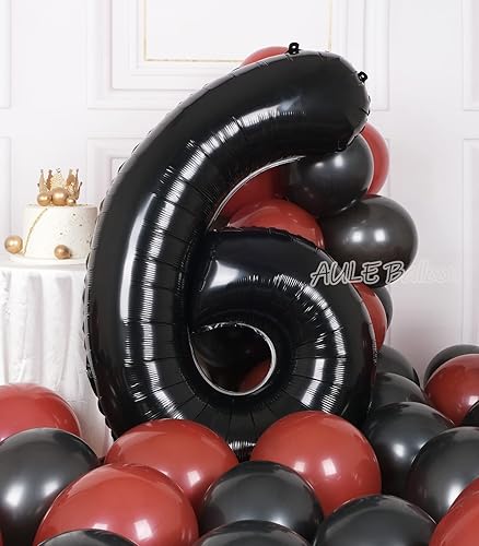Miniatura 2 de AULE Globos grandes negros de 40 pulgadas con número 6, globos de helio de aluminio grandes del 0 al 9, decoraciones gigantes de fiesta de