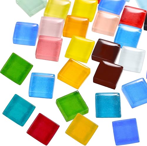 Miniatura 7 de KESYOO 1200 azulejos de mosaico de vidrio cuadrados de cristal para proyectos de manualidades, hecho a mano, posavasos, arte