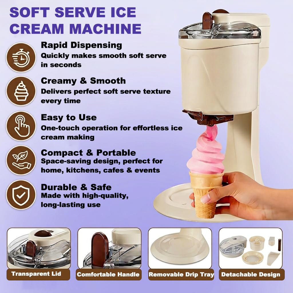 Máquina para hacer helados de servicio suave – Máquina de helado de encimera para uso doméstico – Máquina de helado suave fácil de limpiar con diseño abatible