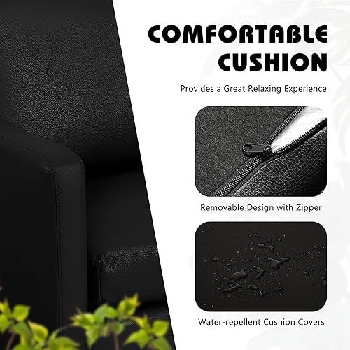 Miniatura 6 de Sofá modular convertible de cuero en forma de L con diván reversible, moderno sofá modular de 3 plazas para sala de estar, espacios pequeños (negro