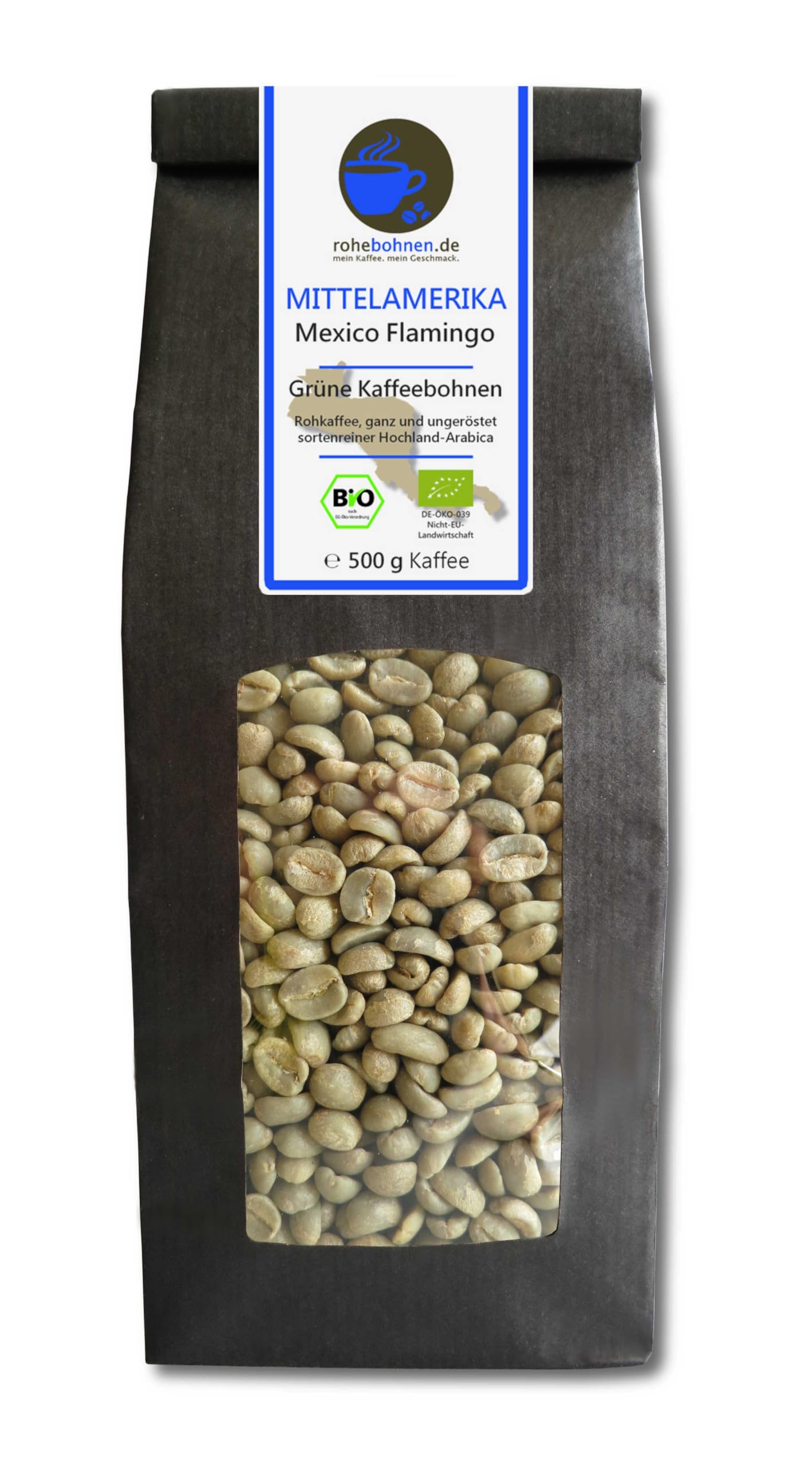 Café vert bio Arabica Mexique Flamingo (grains de café vert brut 500g) - Certifié GMP
