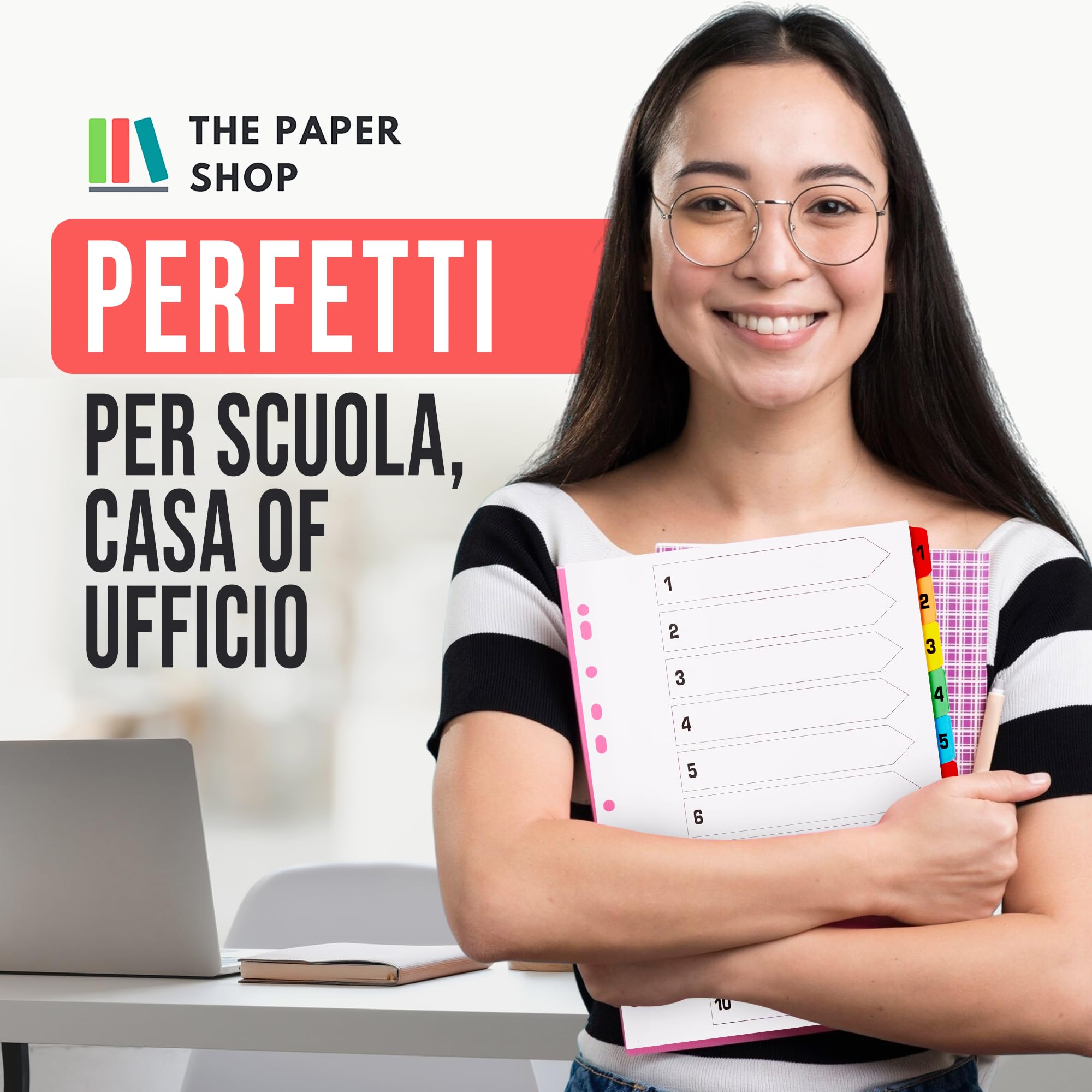 Divisori numerati A4 1-10, linguette numerate con indice numerico, 10 pezzi, divisori per raccoglitori ad anelli e raccoglitori a leva, divisori per oggetti (confezione da 25)