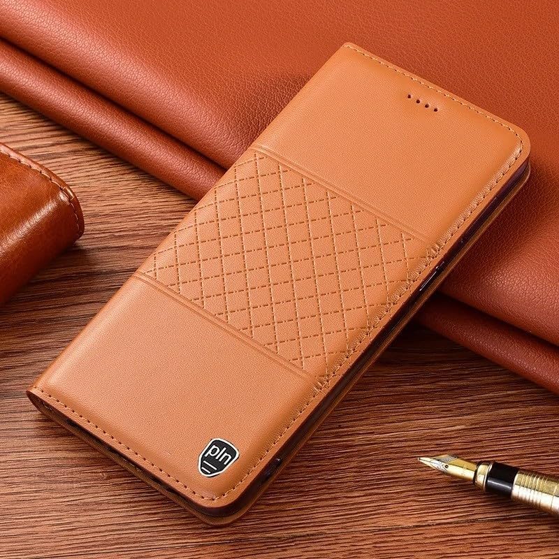Generic case Compatible with Samsung Galaxy S25 Plus (Couleur : Brown) Genuine Leather Flip Magnetic Wallet Case