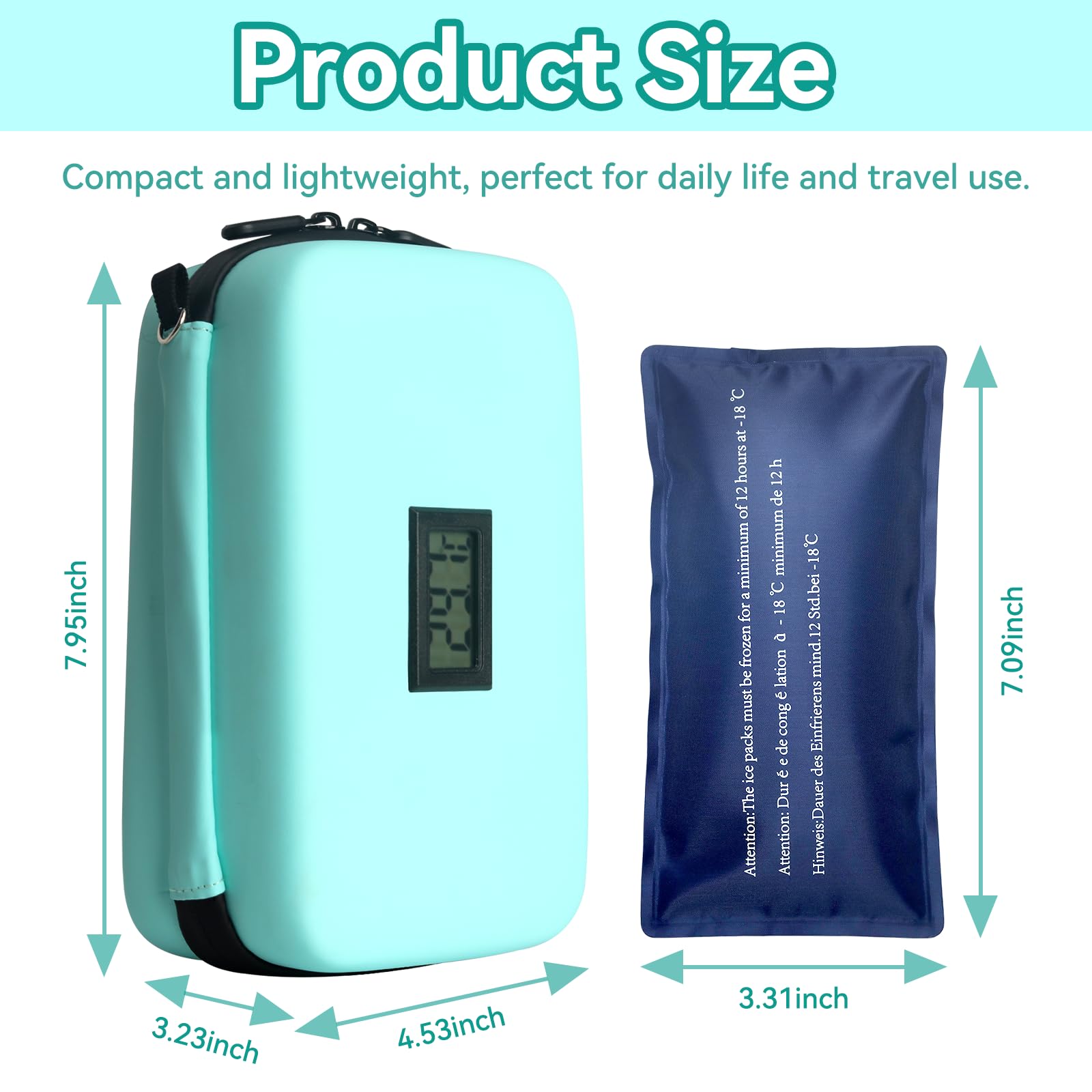 Insulin Cooler Travel Case, TSA Approved Medication Diabetic Cooler Organizer Bag with Thermometer Temperature Display 2 Ice Packs, Green