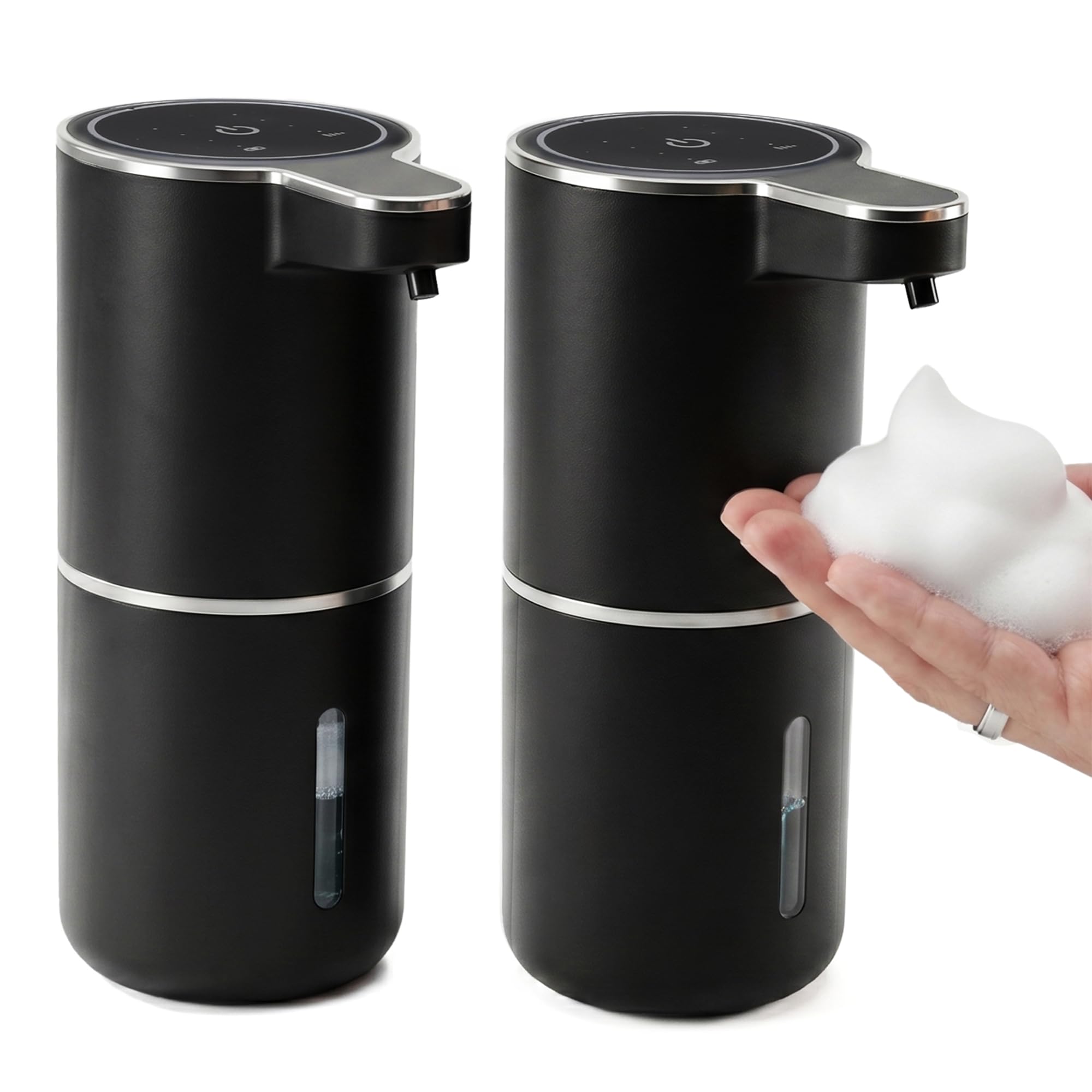 Paquete de 2 dispensadores automáticos de jabón de espuma, dispensador de jabón de manos inteligente recargable por USB con 4 niveles ajustables, 380 ml, montado en la pared o encimera, IPX5
