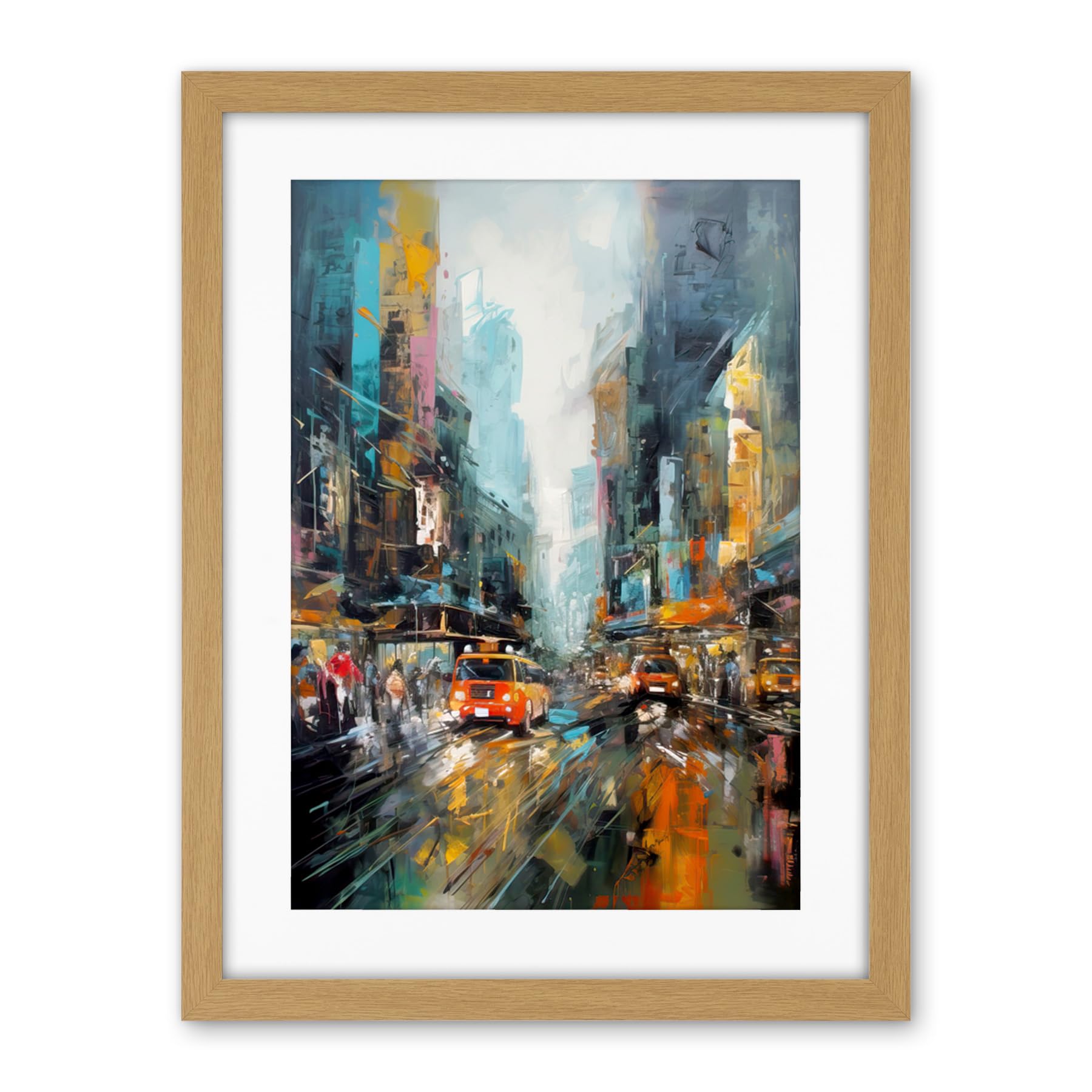 Artery8 New York City Rainy Day Abstract Action Cityscape Artwork Framed Wall Art Print 18X24 Inch