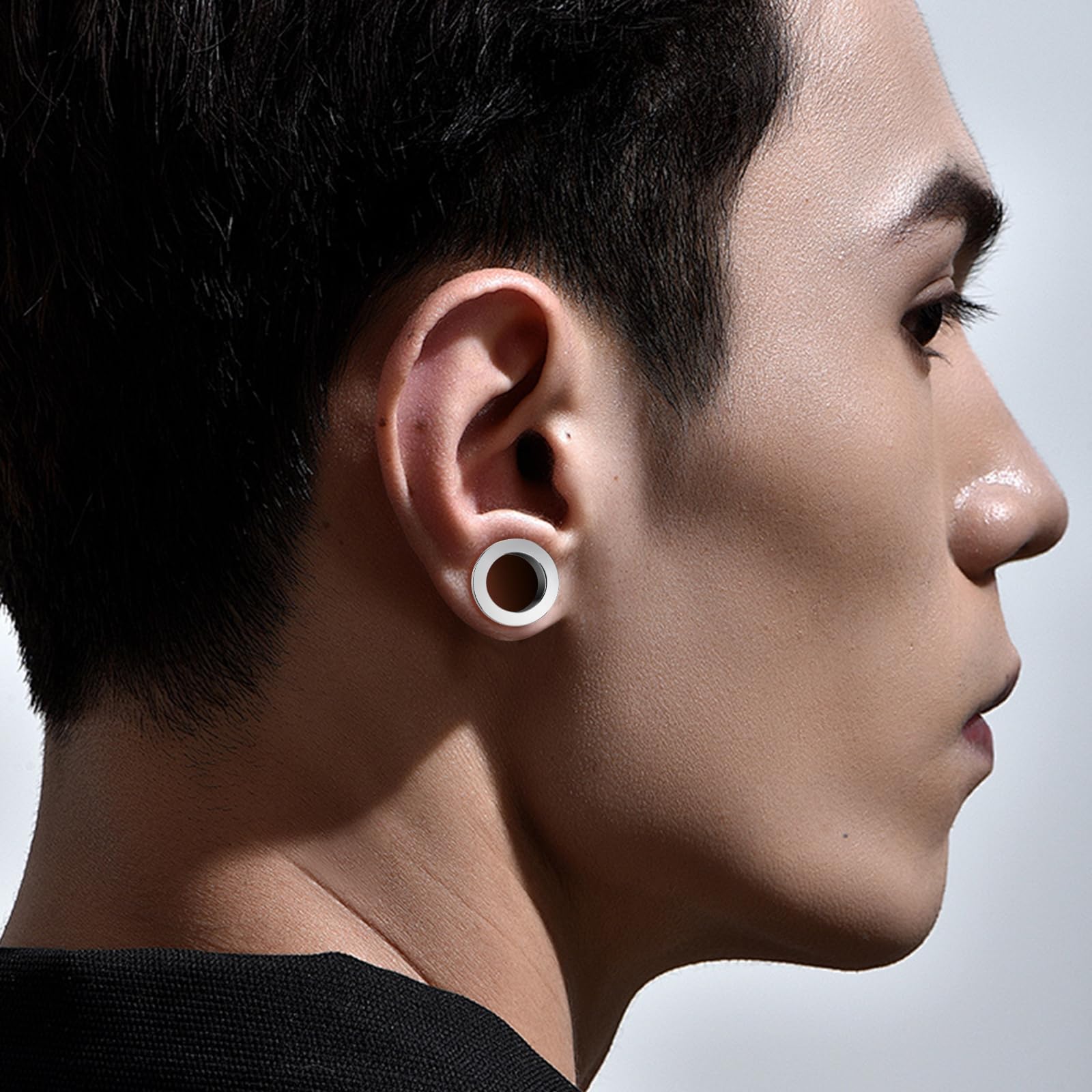 2 Pezzi Plug Dilatatore Orecchio, Flash Tunnel Acciaio Chirurgico Cerchio Argento Dilatatore Plug 1.6mm Piercing Gioiello