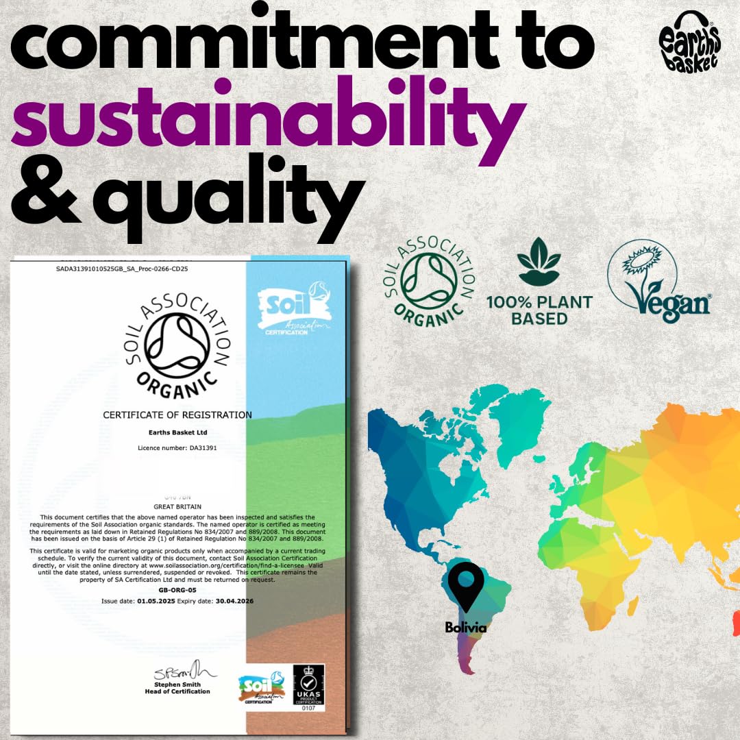 Earth's Basket, polvere di bacche di acai biologiche, precatori di Euterpe liofilizzati, 100% biologica pura e certificata, super alimento antiossidante (100 g)