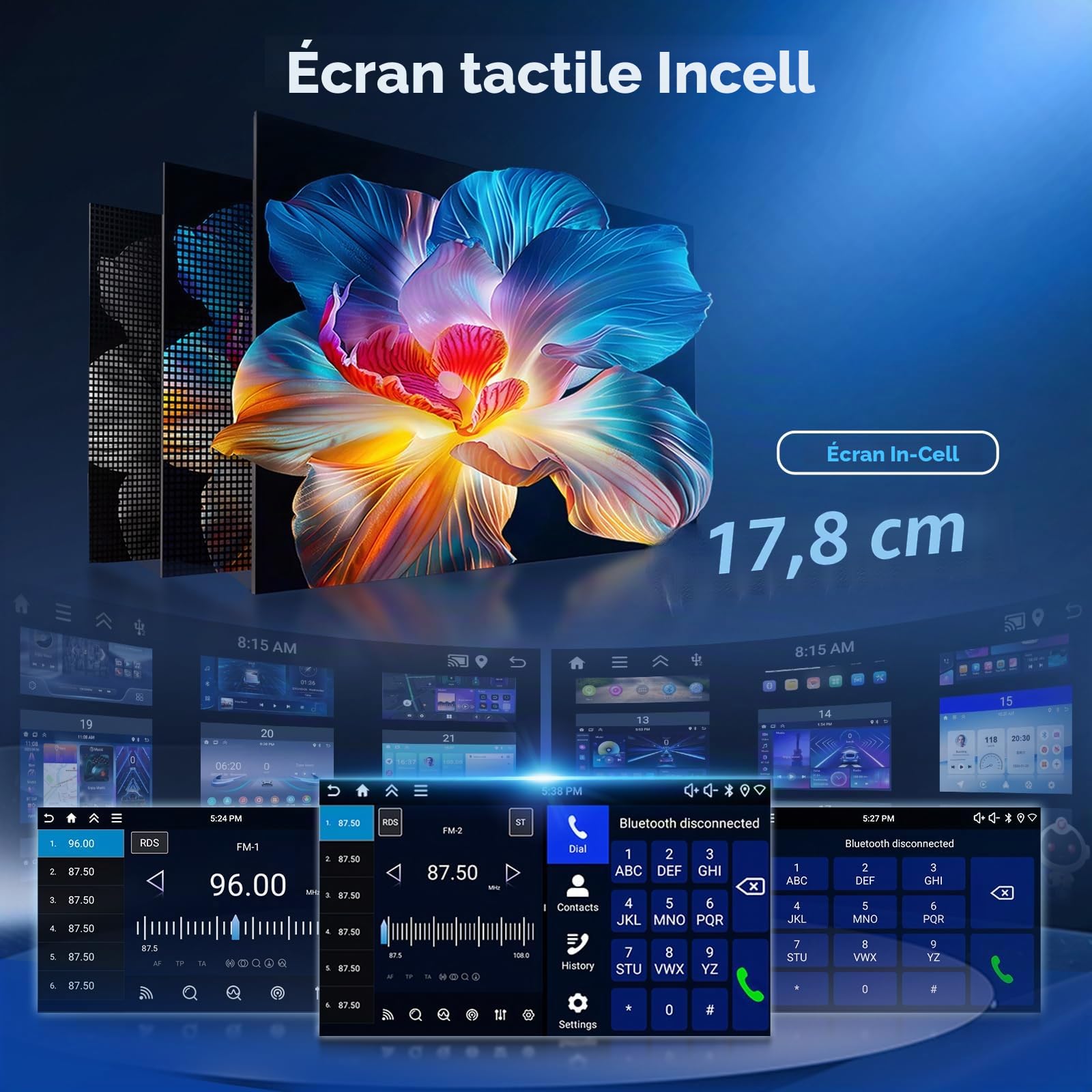 Hodozzy 4G+64GB Autoradio Android 2 Din avec Carplay Android Auto sans Fil, écran Tactile 7 Pouces, Poste Radio Voiture Double Din avec GPS, Bluetooth DSP, WiFi, FM RDS, Type-C/USB, Caméra de Recul
