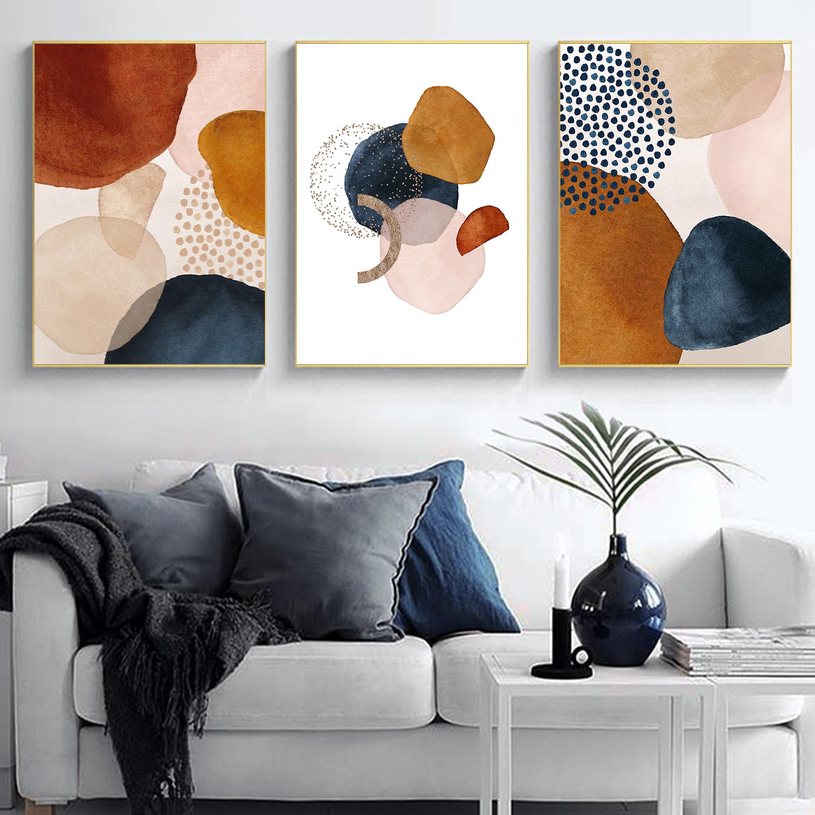 IUNTWEIE Abstract Posters Set of 3 Modern Wall Picture Posters Abstract Geometric Pictures Gold Circular Geometric Canvas Picture Living Room Decoration - Image 3