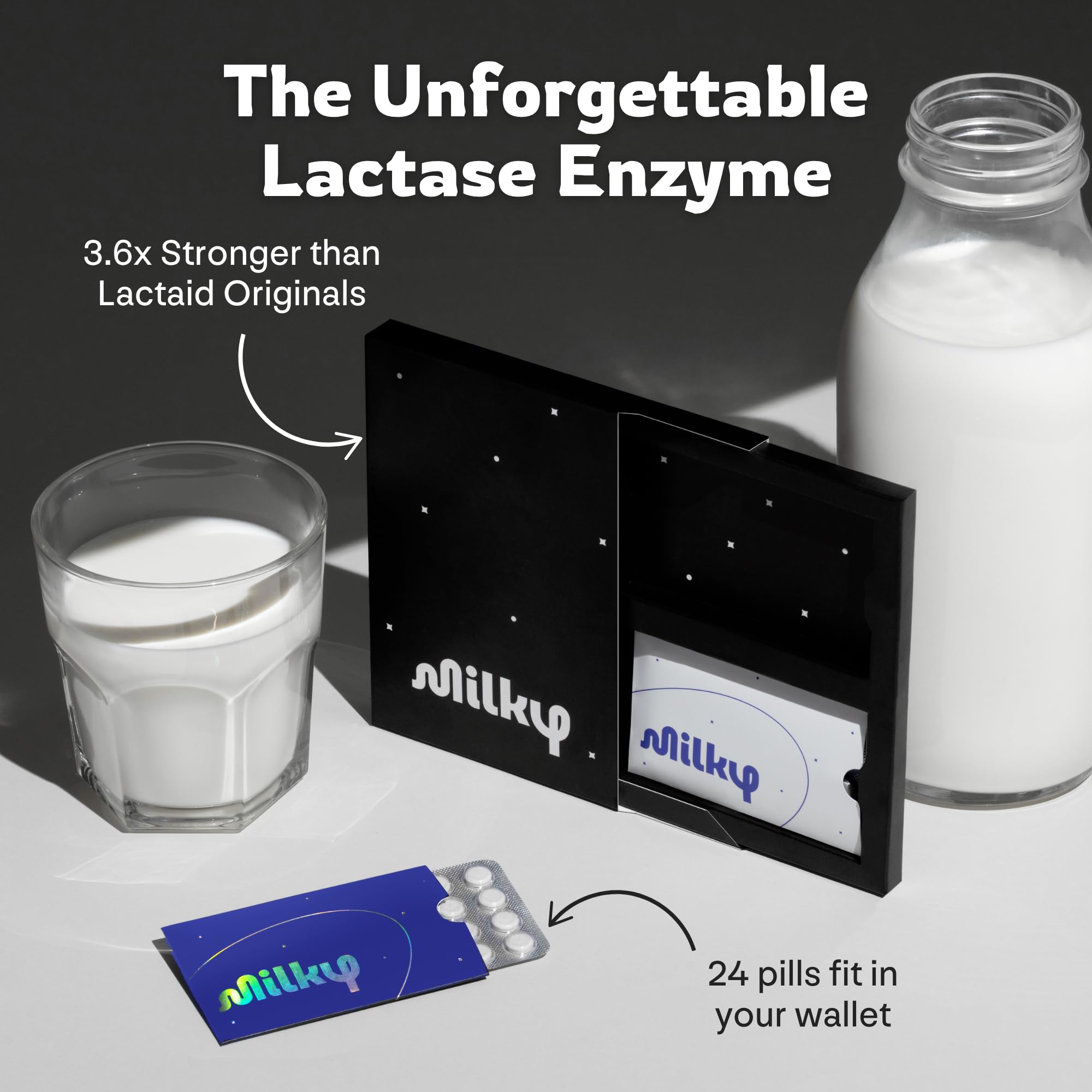 Milky Lactose Intolerance Pills - 10,800 FCC - Dairy Relief for Lactose Intolerance - Lactase Enzyme Tablets - Portable Credit Card Sleeves - Bloating & Gas Relief (48 Count Astral Violet) — Amazon image 5