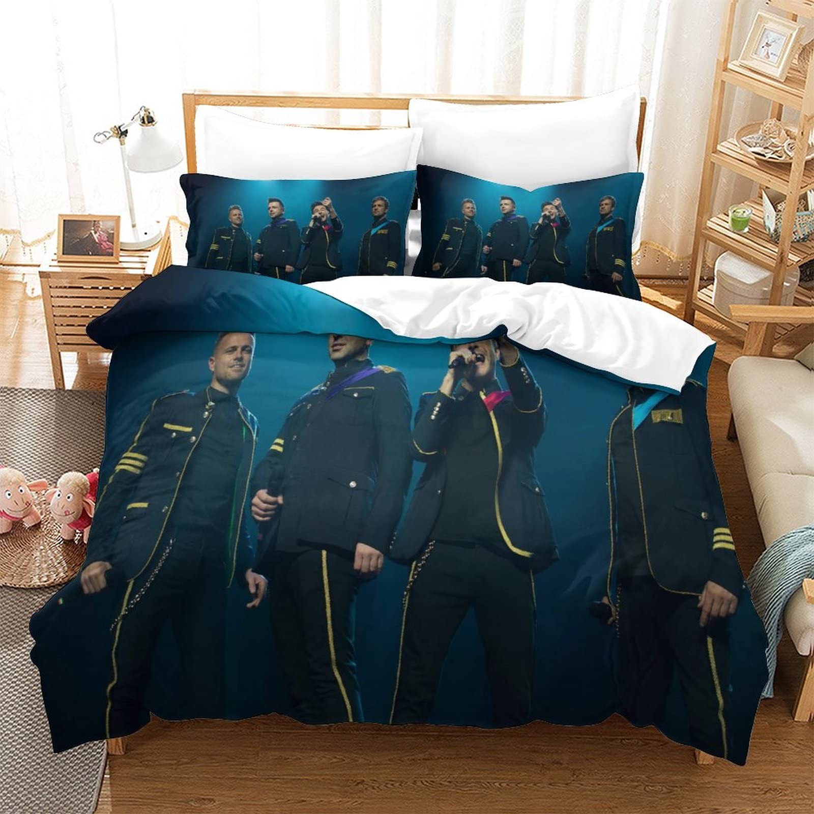 Kuokuo Westlife Band 3D Printed Duvet Cover Set Soft Quilt Cover with Pillowcases Microfiber Bedding Set 3Pieces Cover Suitable for Adults Teenager Kids with Zipper Closure Double（200x200cm）