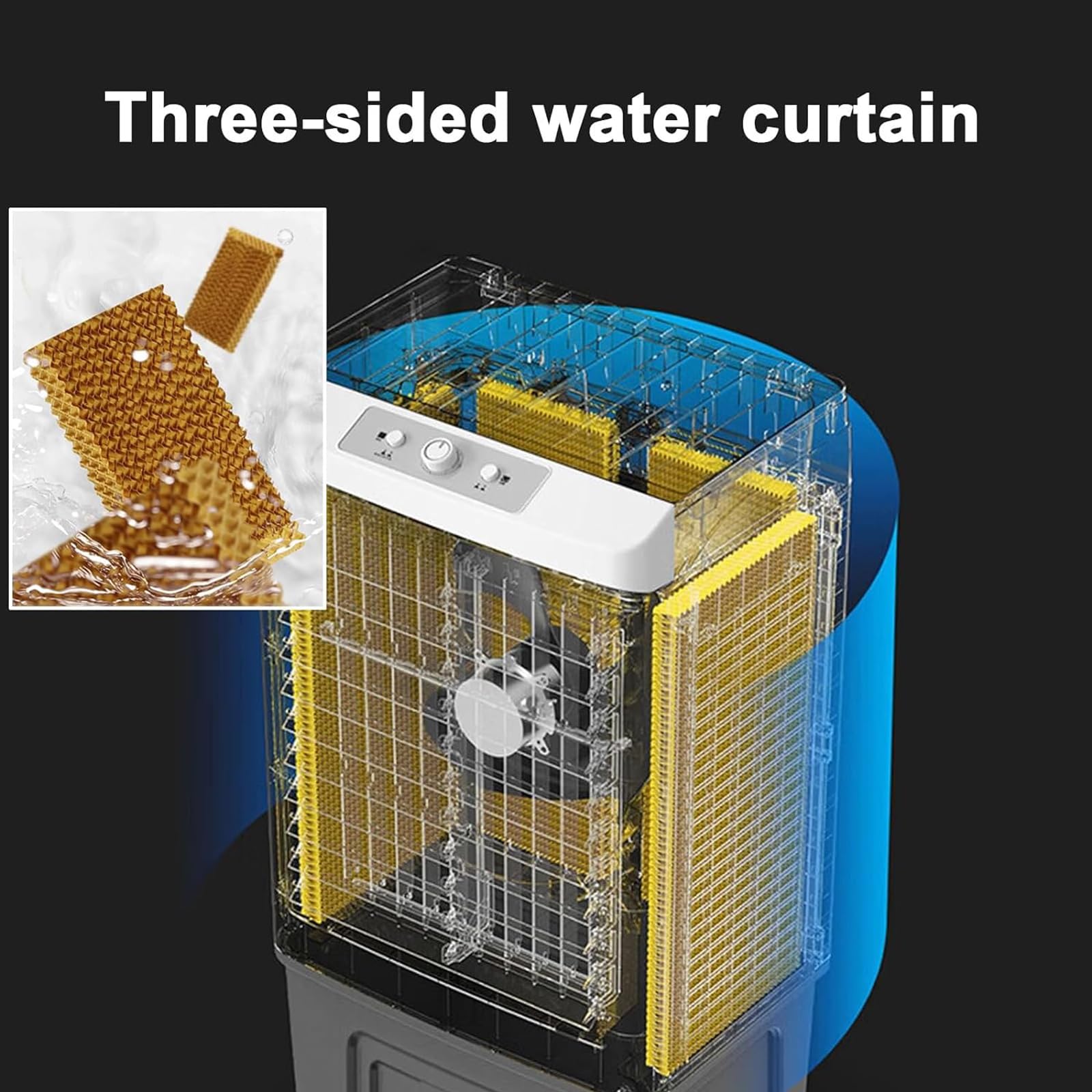 Humidificateur Industriel, Ventilateur de Refroidisseur d'air par évaporation Commercial – Climatiseur 3 en 1, Grand réservoir d'eau, 3 Modes de Vitesse, 6 glacières – Refroidit jusqu'à 90