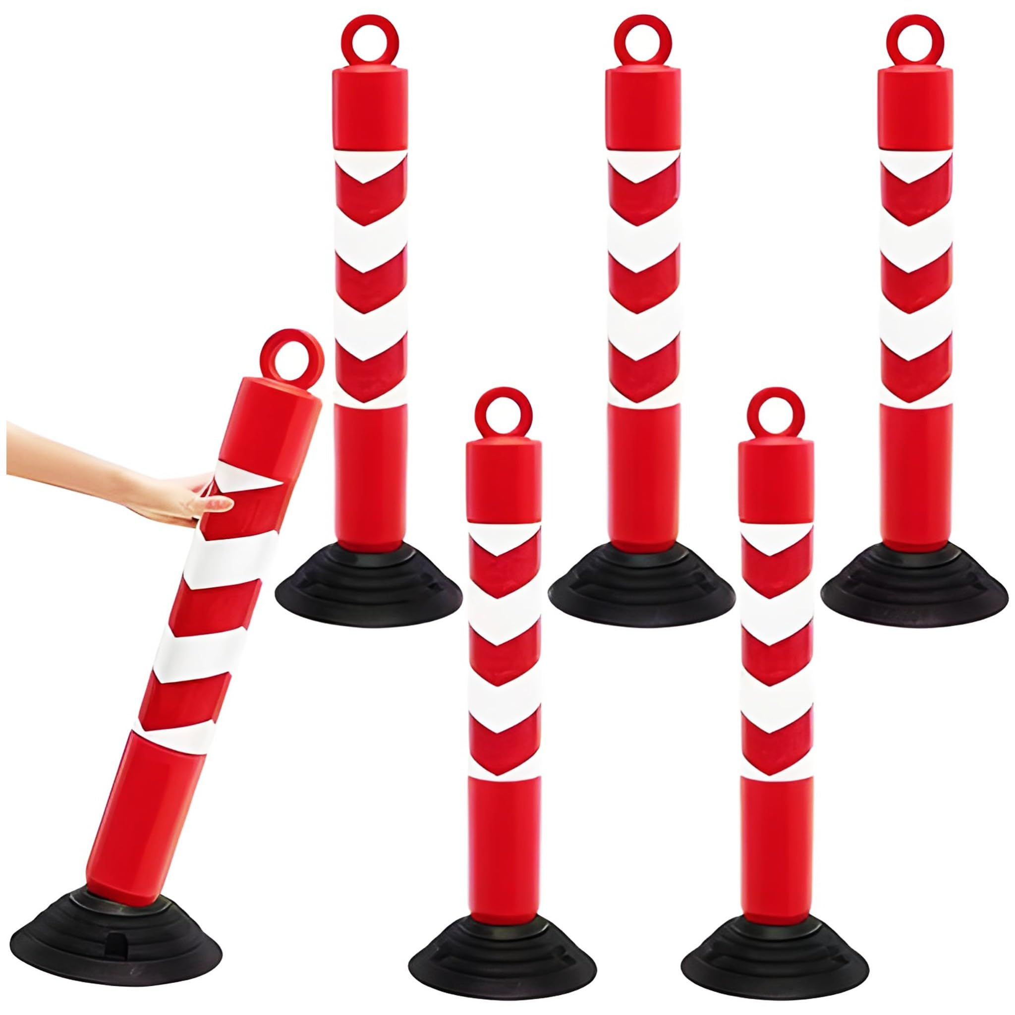 BricoLoco.com Poste señalización y balizamiento. ¡¡¡BASCULANTE - FLUORESCENTE -DESMONTABLE!!! Baliza poste separador de filas para eventos. Rojo y blanco de 80 cms. (2)