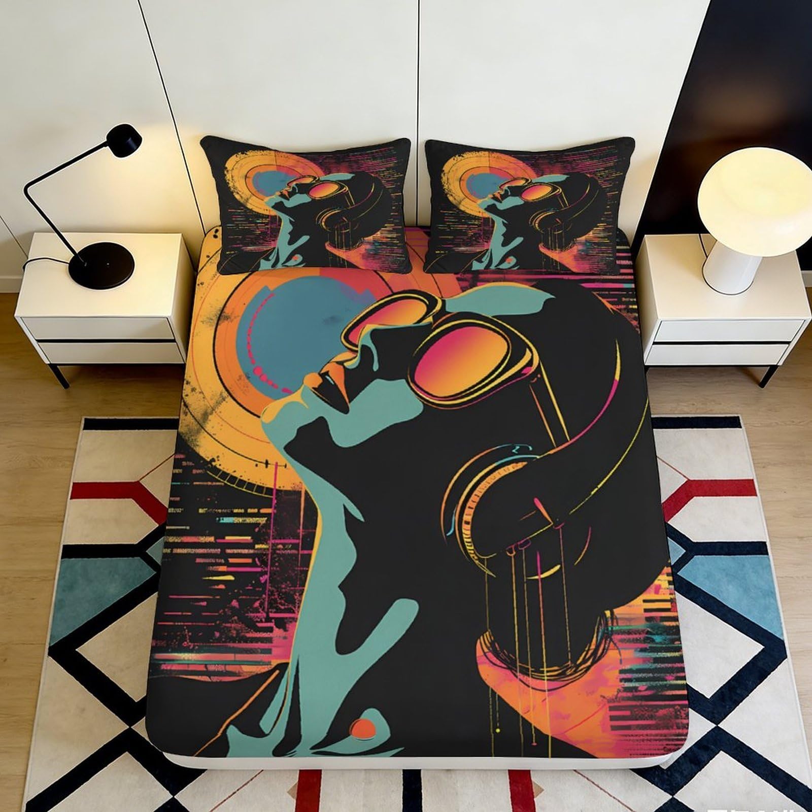 3D Printed Retro Pop Art Fitted Sheet Microfiber Vibrant Sunglasses Mattress Cover for Bedroom Dorm Decor Protection 90x200x25cm