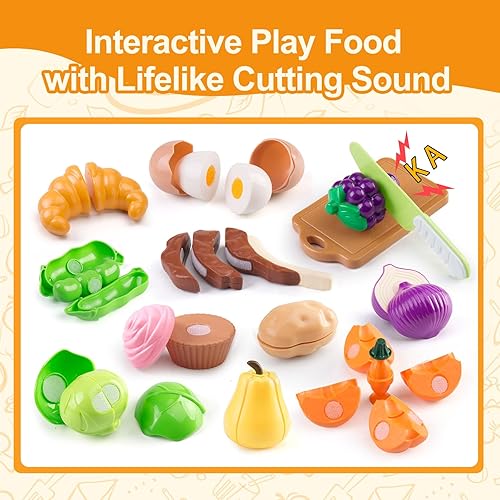 Miniatura 44 de Juego de cocina de 130 piezas, ollas de juego de cocina para niños, sartenes, utensilios de cocina, alimentos diarios, frutas y verduras, cesta