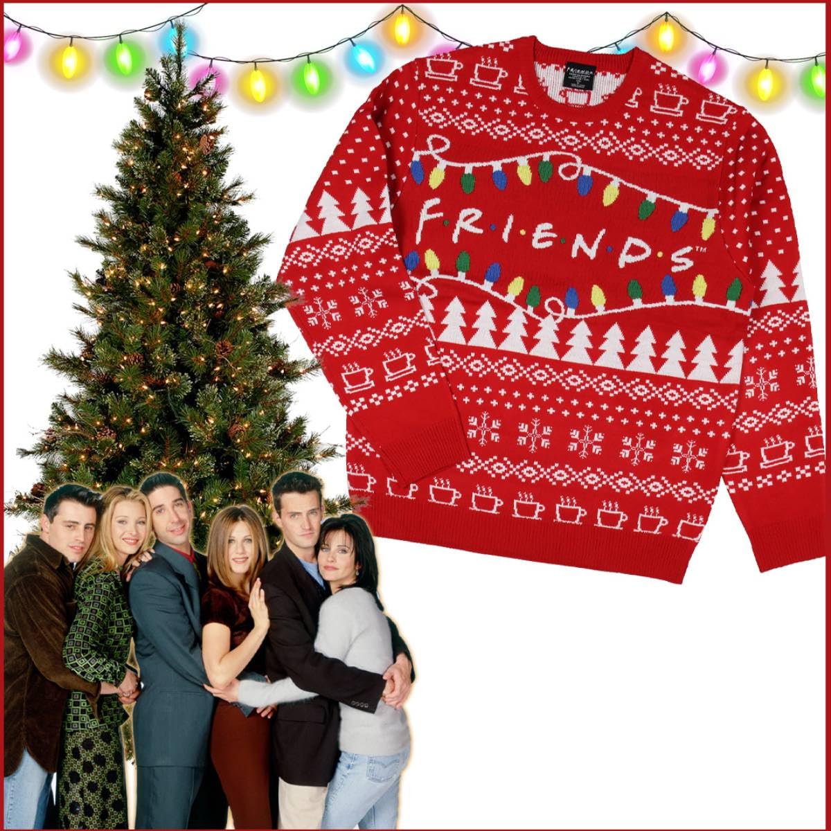 Friends TV Series - Maglione da uomo con logo e luci natalizie
