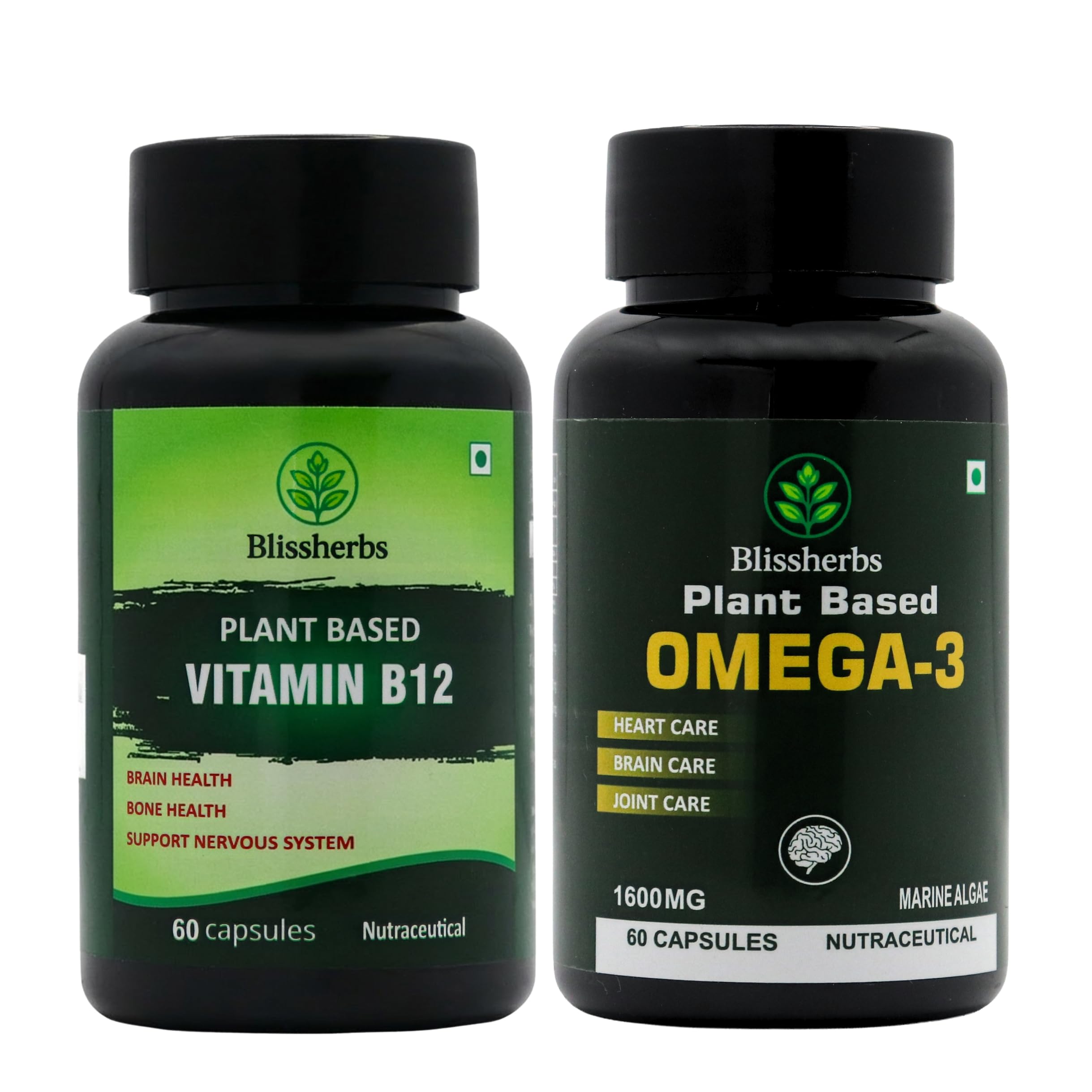 Plant Based Vitamin B12 Capsules (60) + Plant Based Omega-3 1600mg Capsules (60) Combo | Marine Algae Omega 3 for Brain, Heart & Joint Care | Energy, Nervous System & Bone Health Support for Men & Women-picture-15