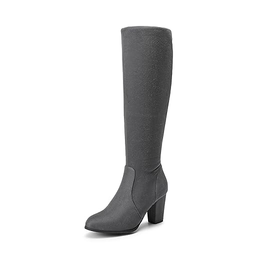 DREAM PAIRS Women's Midleg Grey Chunky Heel Knee High Boots Size 9 M US