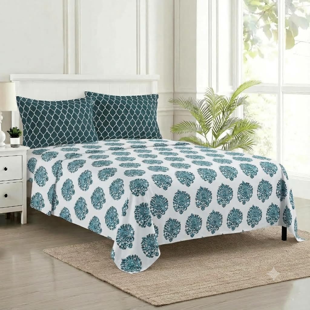 Trance Home Forest Green Cotton Queen Bedsheet Set -15