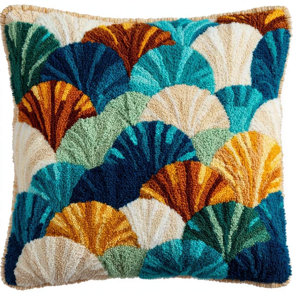 WallustrioaW DIY Latch Hook Pillow Kit,Seashell Pillowcase Kits Embroidery Kits 17X17 Inch DIY Needlework Pillow Cover Sofa Cushion Rug Making