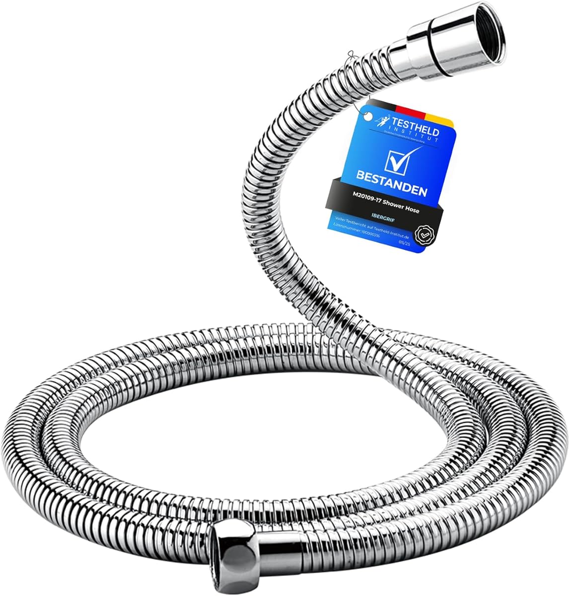 IBERGRIF Duschschlauch 1,7 m – Flexibler Edelstahl Brauseschlauch, Knickfest & Leckfrei, Universal ½ Zoll, Ersatz Duschschlauch mit Messinganschlüssen & Dichtungen, Chrom-Silber