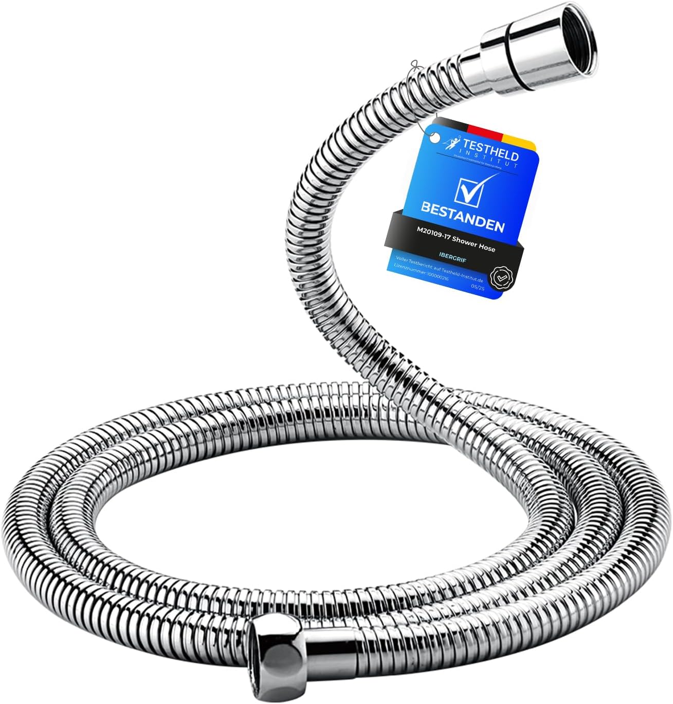 Ibergrif M20109-17 Shower Hose 1.7M, Universal Flexible Anti-Twist Replacement for Bath Taps, Stainless Steel, Chrome