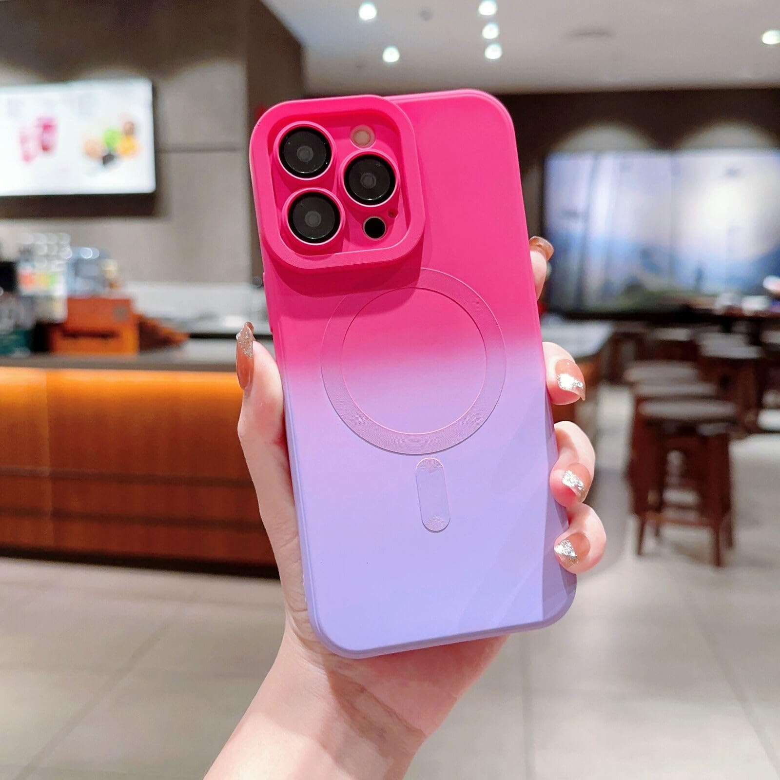 Coque iPhone 16 Pro silicone rigide magnétique rose et violet de qualité supérieure - 7