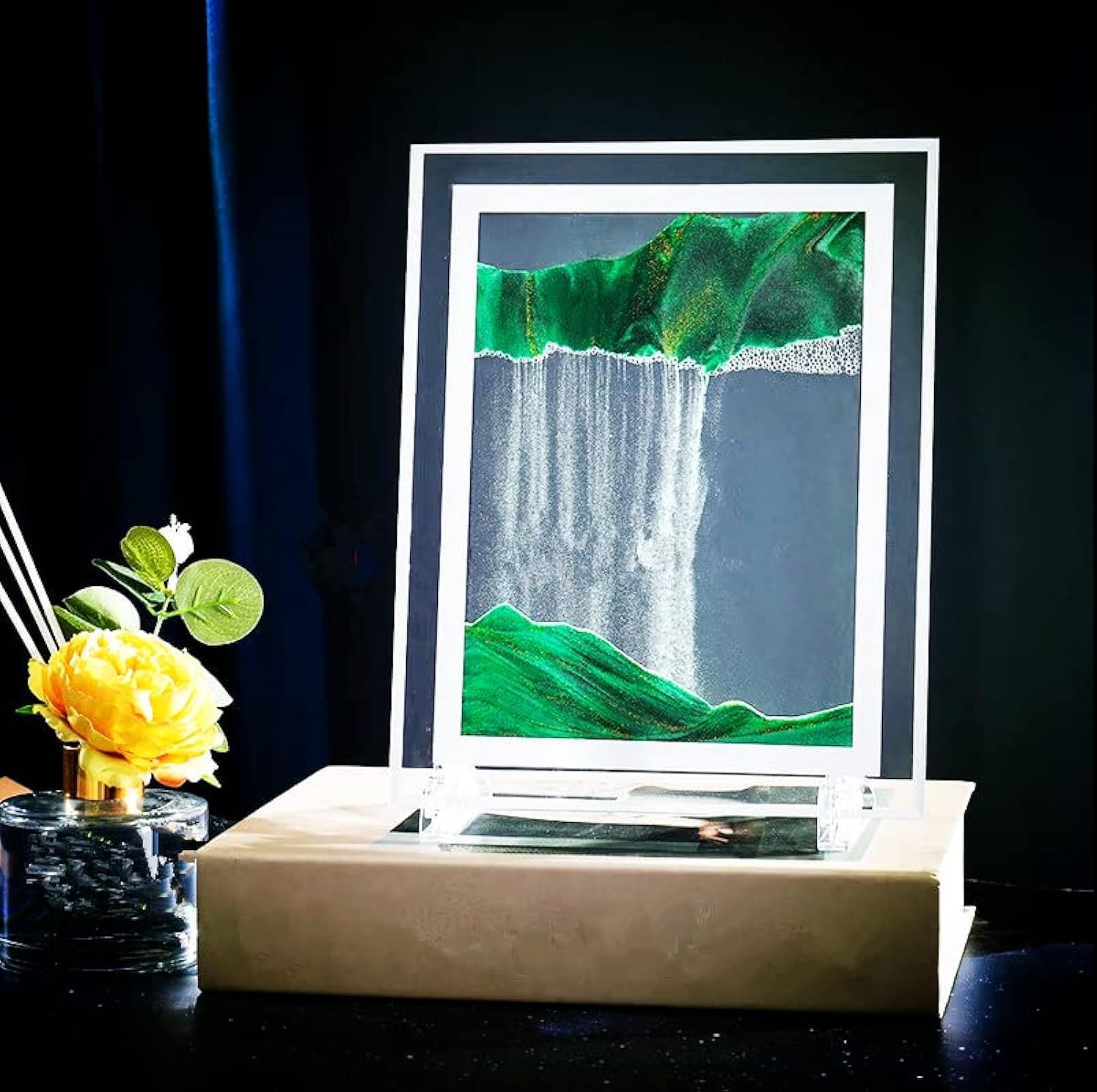 ORDERSOON 3D Deep Sea Sandscapes Moving Sand Art Picture Liquid Motion Sand Art for Adult Desktop Art for Home Decor and Office(Green)