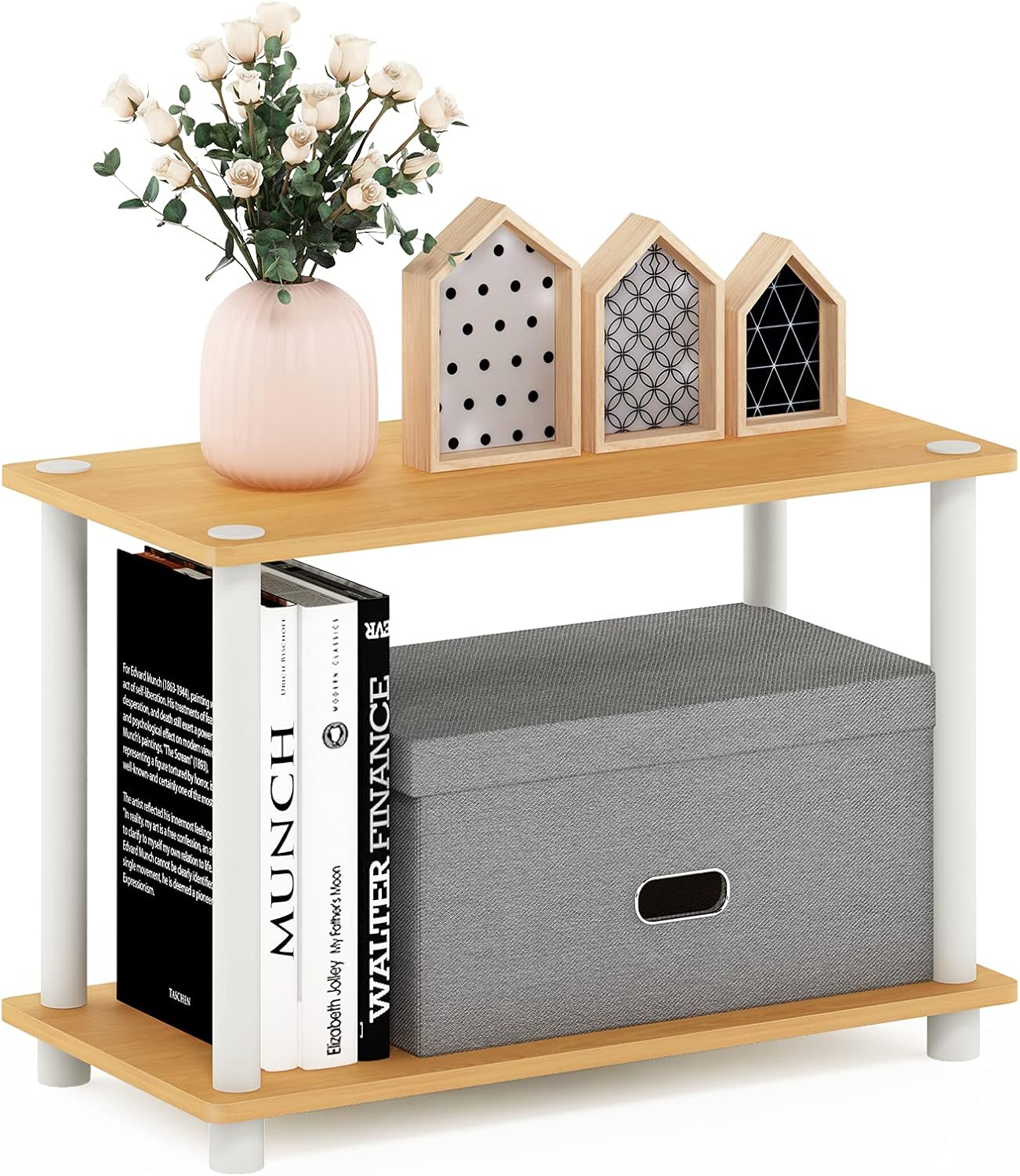 Furinno RATA 4 x 2 Industrial Multipurpose Flat Base Bookshelf, Bookcase with Metal Frame, French Oak Grey