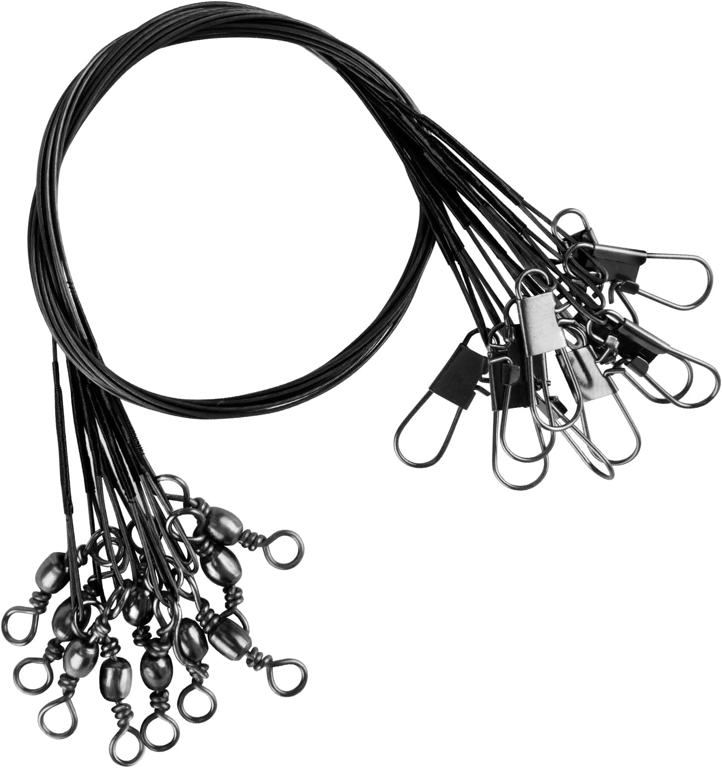 Alwonder 50-Pack Fishing Leaders, Fish Line Stainless Steel Wire with Swivels Snap, High-Strength 30LB Hi-Low Rig Fishing Wire Leader Fishing Tackle Gear Connector for Lures Baits Rigs Hooks