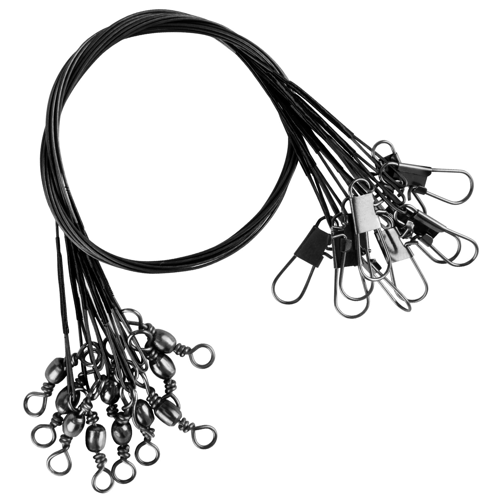 Alwonder 50PCS Fishing Leaders, Fish Line Stainless Steel Wire with Swivels Snap, High-Strength 30LB Hi-Low Rig Fishing Wire Leader Fishing Tackle Gear Connector for Lures Baits Rigs Hooks